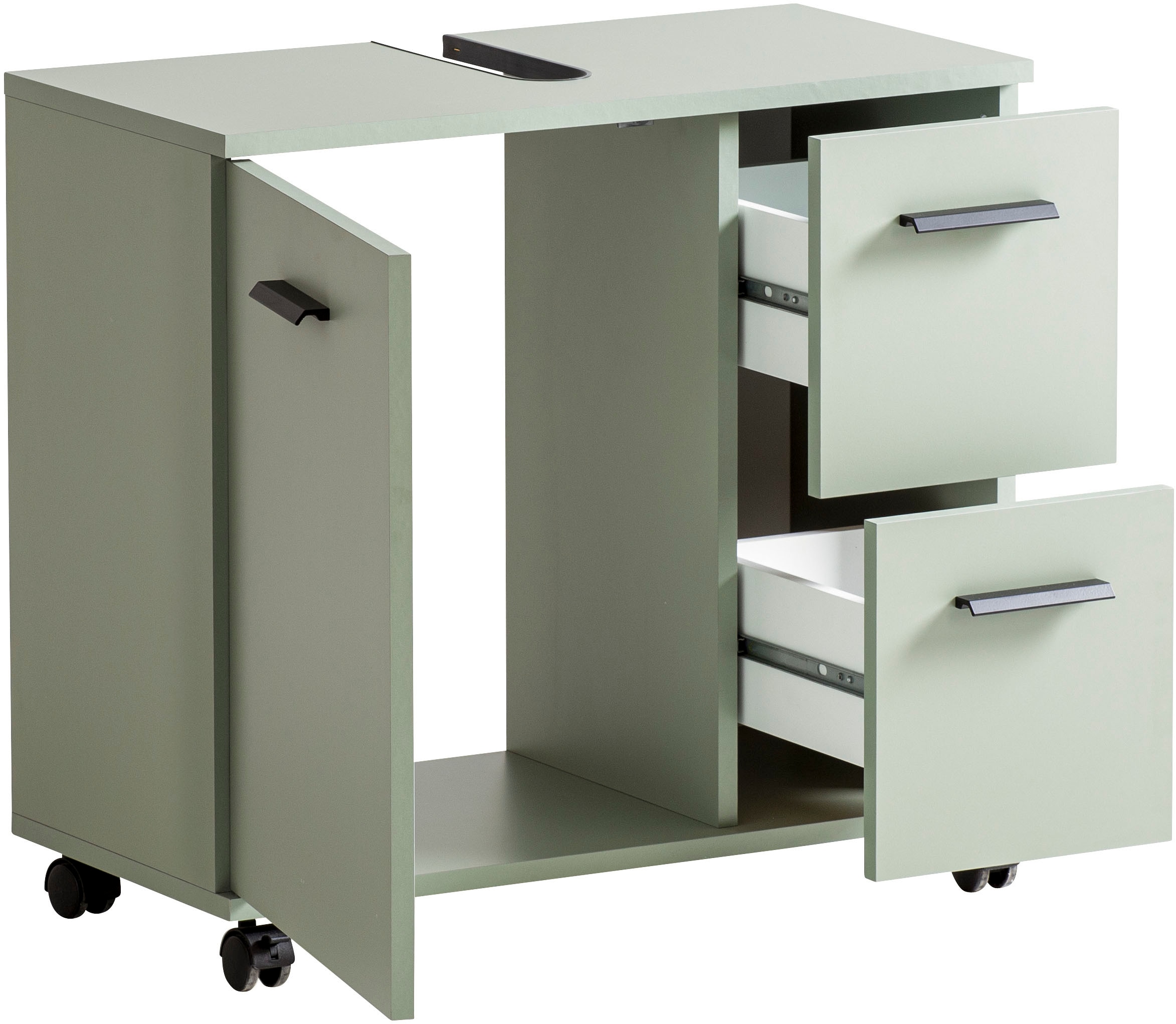 welltime Waschbeckenunterschrank »Emmi, Breite 65 cm made in Germany«, Siphonausschnitt, Metallbeschläge