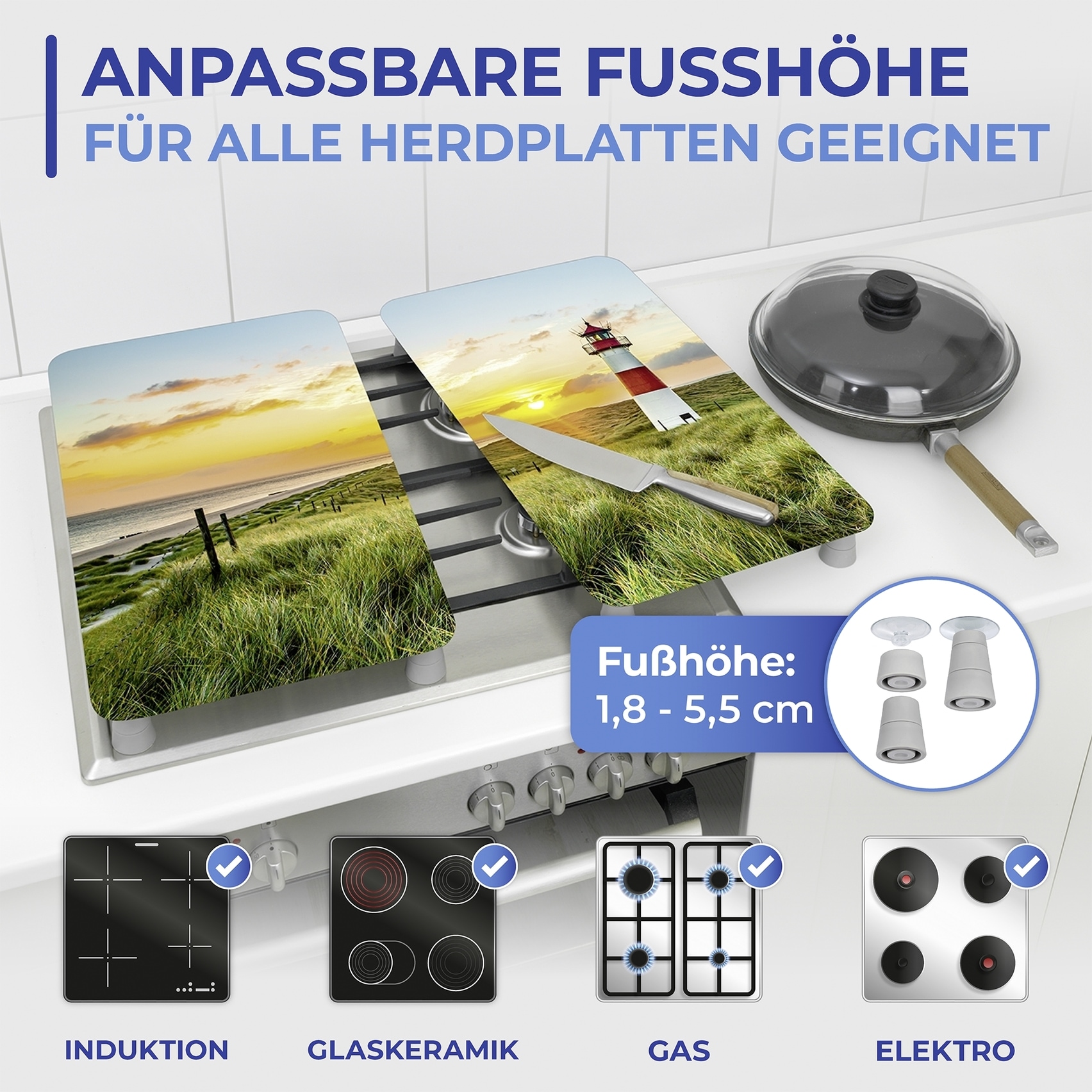 Maximex Herd-Abdeckplatte »Universal Modell Leuchtturm«, (Set, 2 tlg.), Herdabdeckung für alle Herdarten, kratzfest, mit rutschfesten Füssen