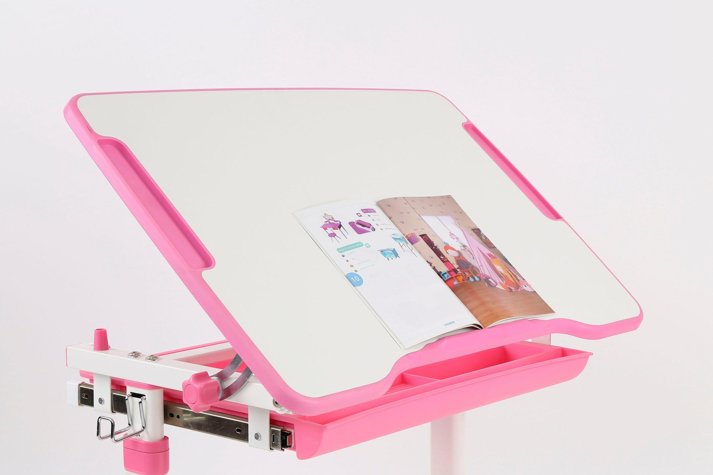 Vipack Kinderschreibtisch »Comfortline, mit Höhenverstellung inkl. Taschen- u. Becherhalter«, (Set, B/H/T ca. 70x54-76x47,4cm, verschiedene Farben, mit Griffelschublade), inkl. Stuhl und verstellbarer Schreibplatte, praktische Funktionen