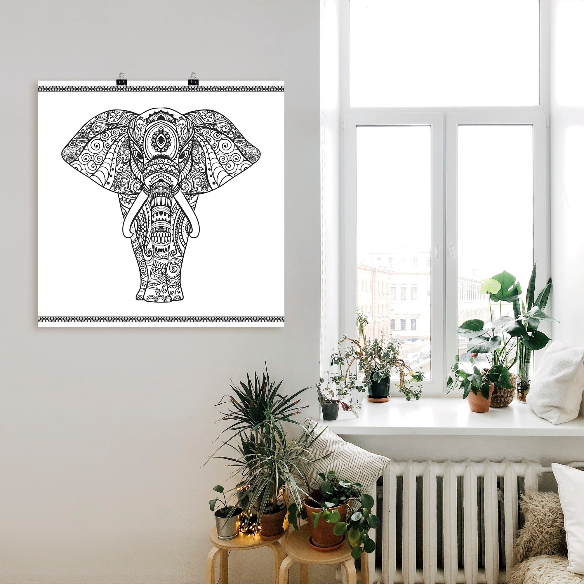 Artland Wandbild »Elefant in Mandala«, Wildtiere, (1 St.), als Leinwandbild, Poster, Wandaufkleber in verschied. Grössen