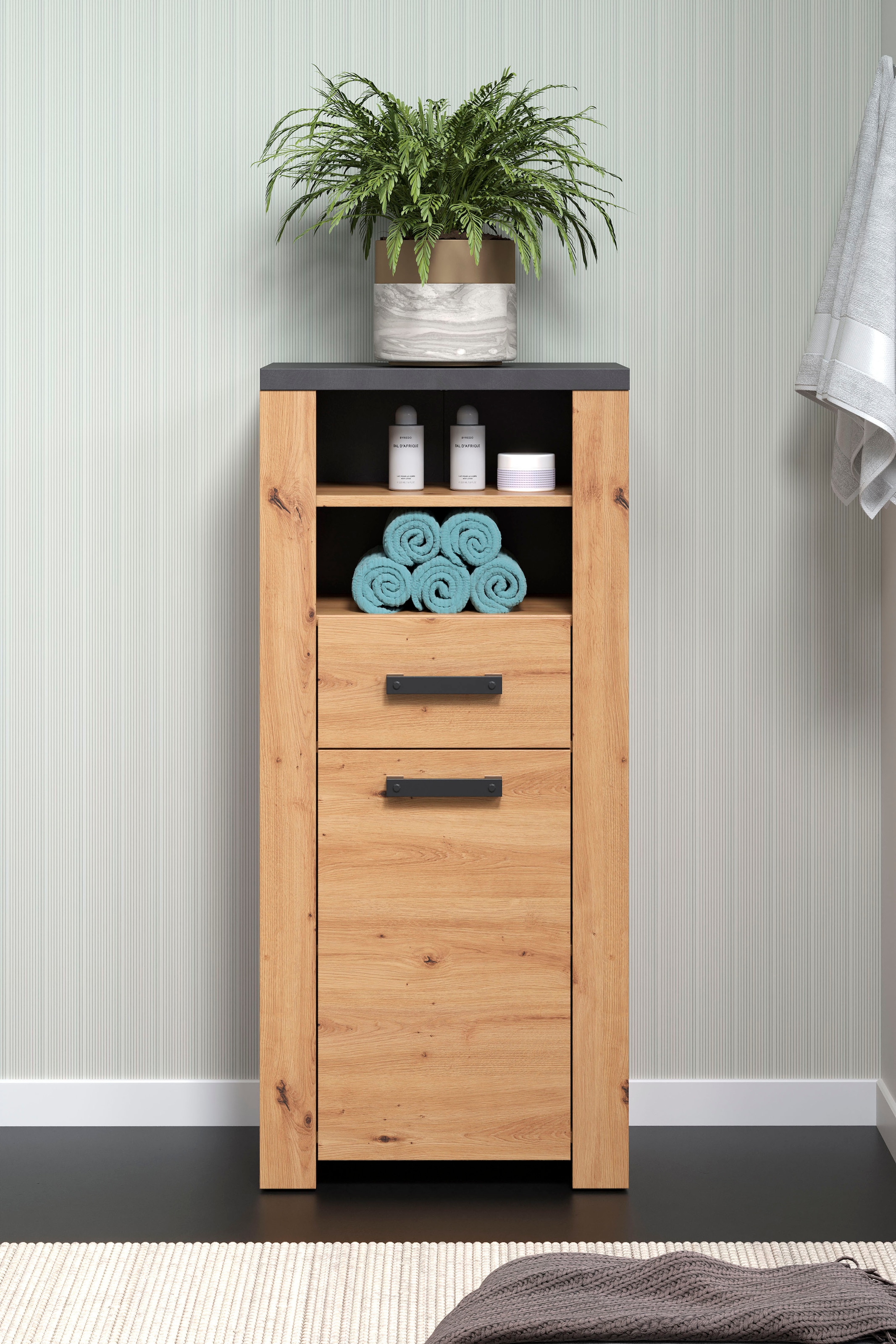 Home affaire Midischrank »Ambres«, (1 St.), Badschrank in matter Echtholzoptik - Masse (B/T/H) 53/35/118 cm