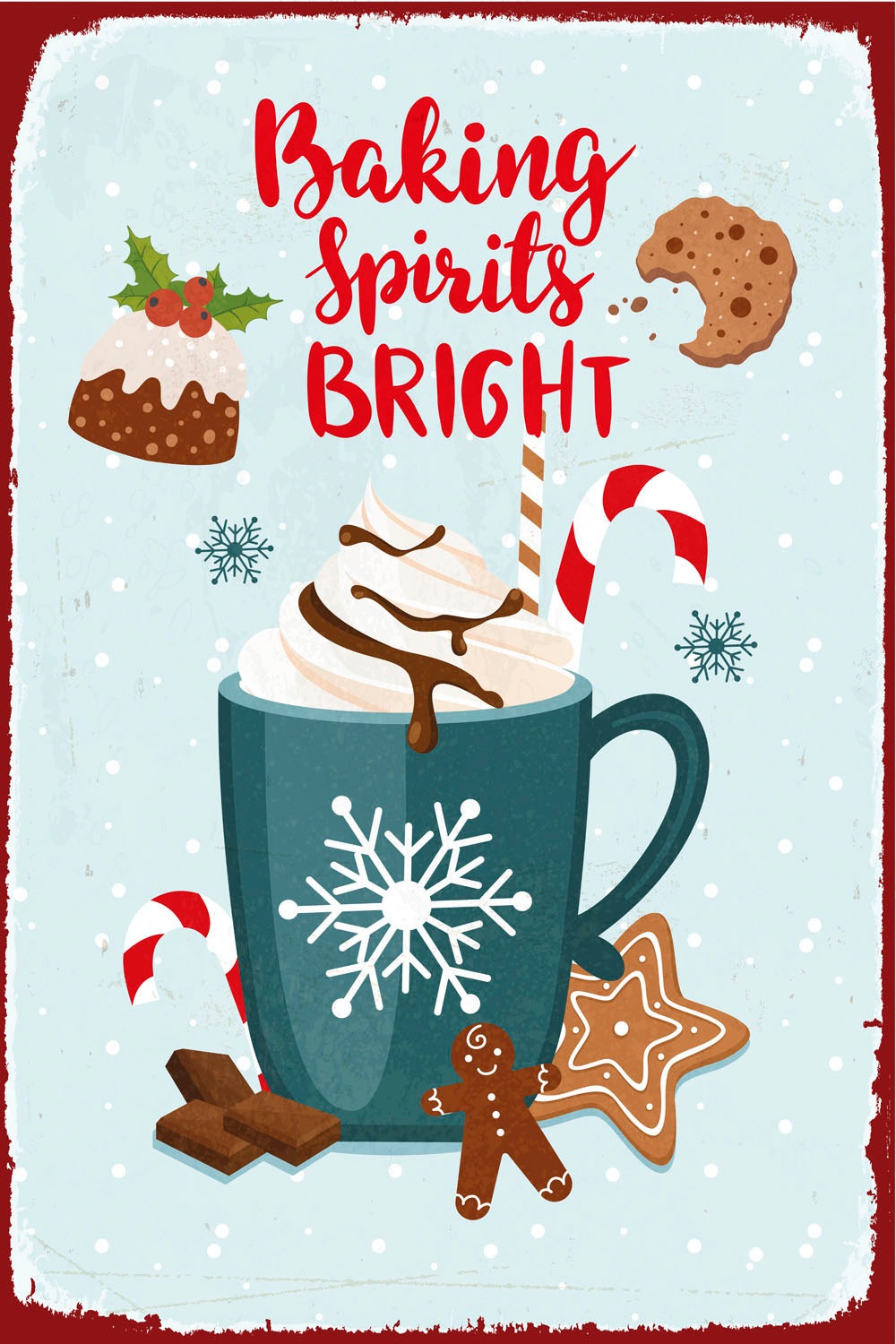 queence Metallbild »Baking Spirit«, Schriftzug-Weihnachten-Schneeflocken, (1 St.), Stahlschilder