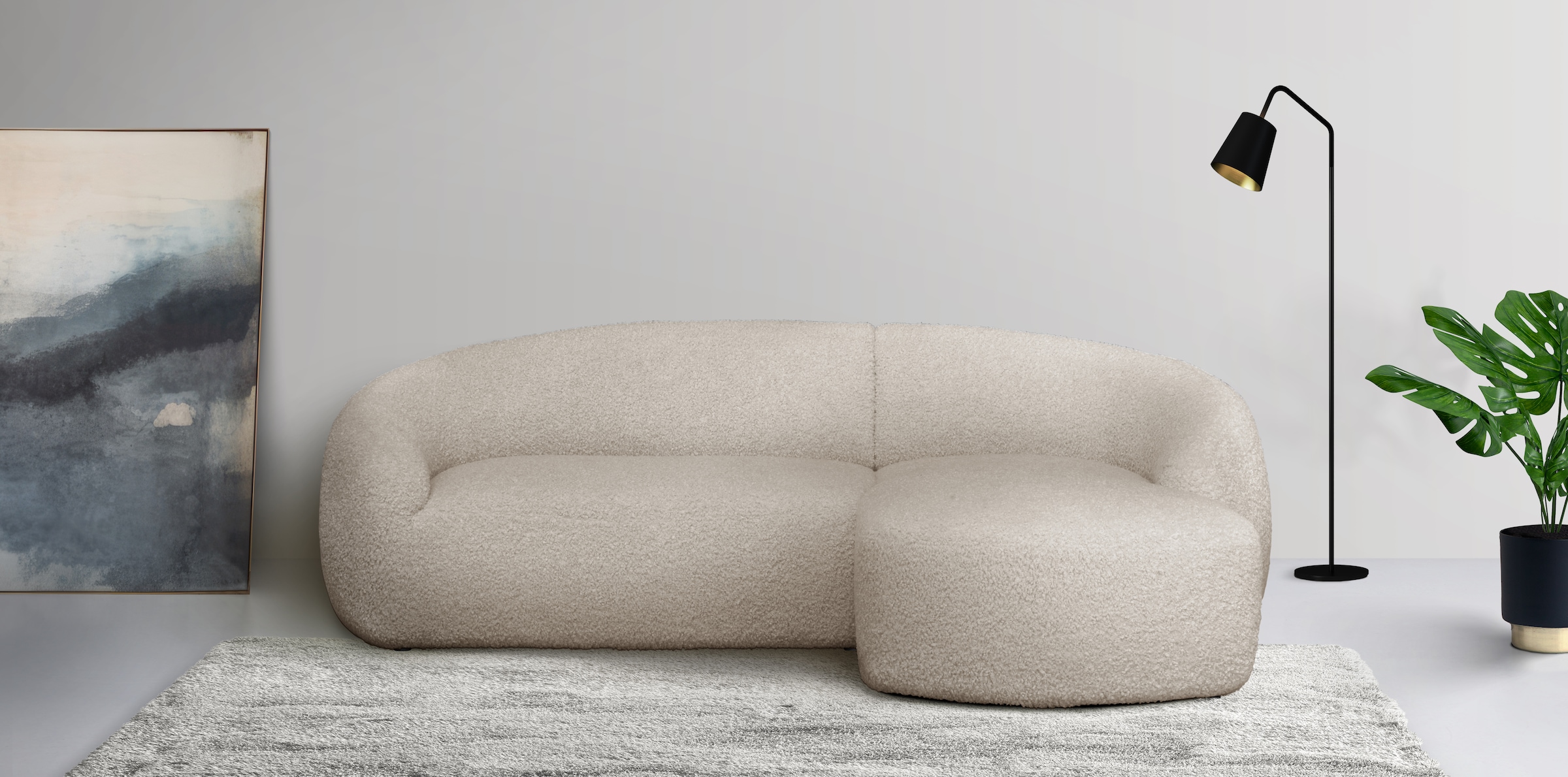 LeGer Home by Lena Gercke Ecksofa »L-Form, Designersofa, organische Form, Masse B/T/H: 255/170/81 cm«, mit Wellenunterfederung, auch in Bouclé, Recamiere rechts/links