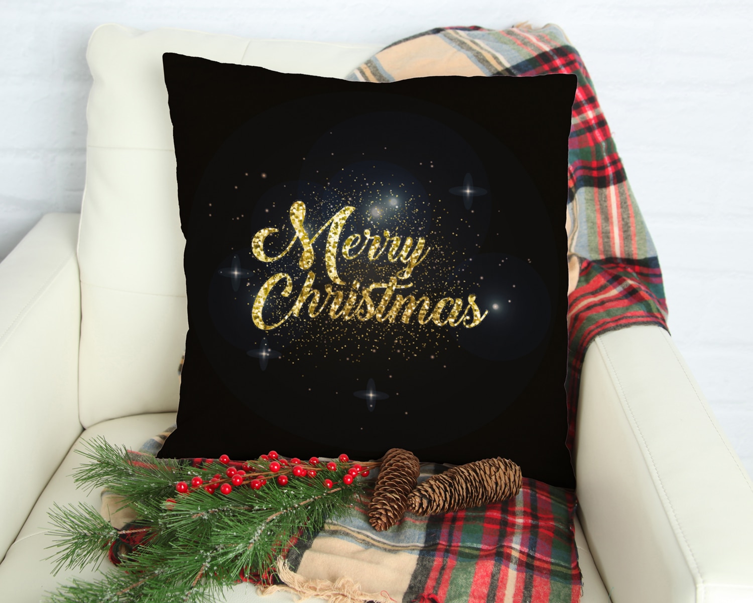 queence Dekokissen »Sternenhimmel«, Kissenhülle,Merry Christmas,Schwarz,Weihnachtsmotiv,Festlich