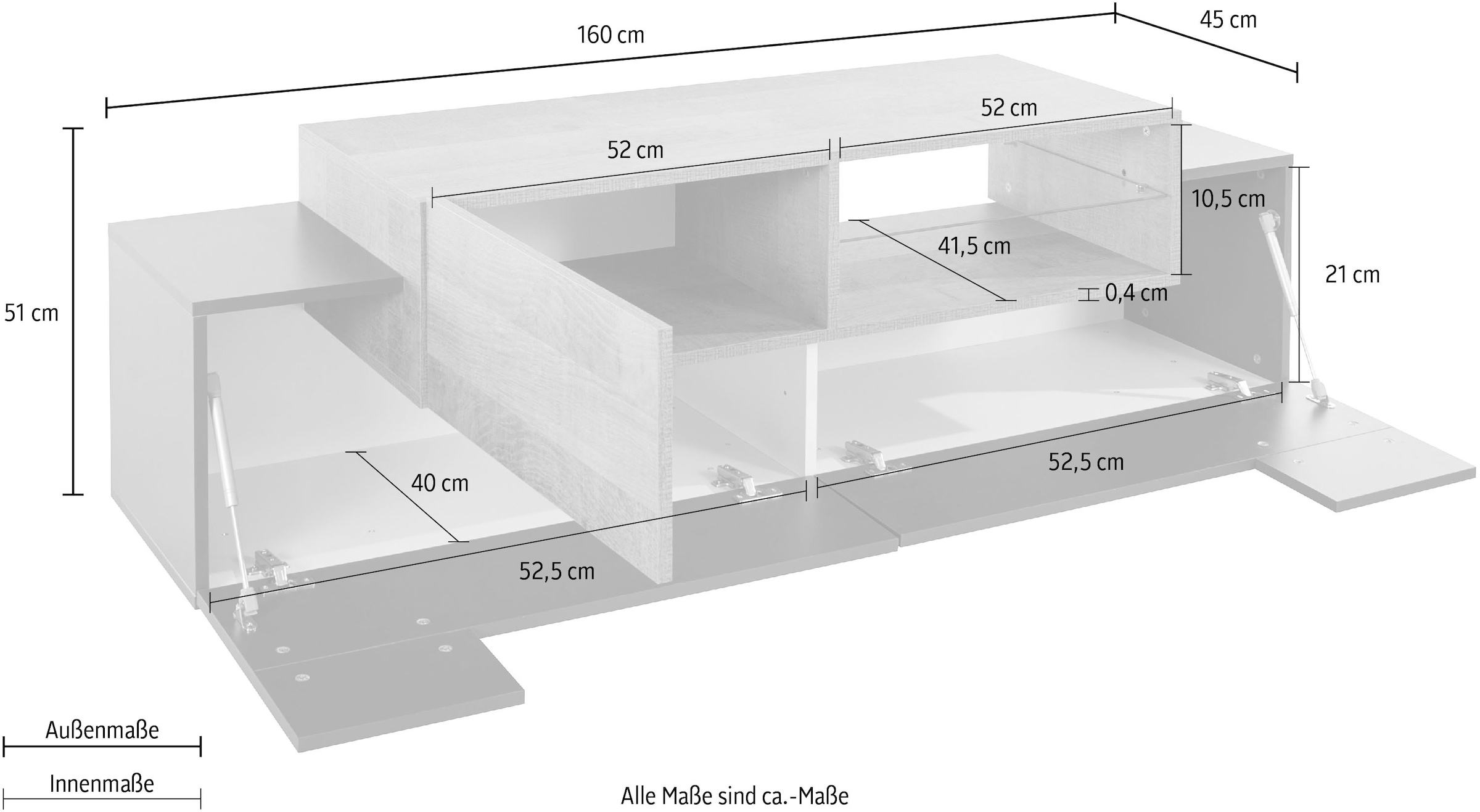 INOSIGN Lowboard »Coro,Lowboard,TV-Kommode,TV-Möbel,TV-Bank«, mit 2 Klappen, 1 Tür, 1 Glasboden, Breite 160