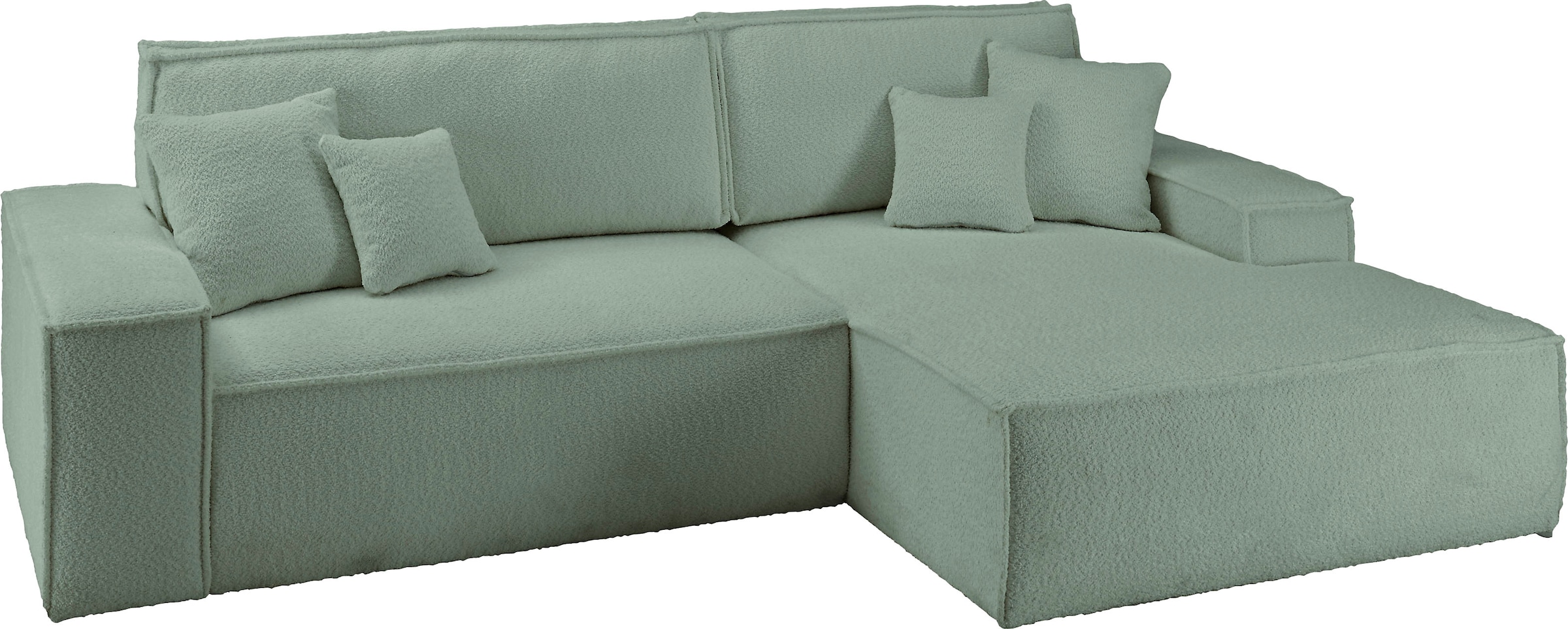andas Ecksofa »Finnley Schlafsofa 267 cm in Bouclé, Struktur fein u. Cord, L-Form,«, Schlaffunktion m. Bettkasten (136/210 cm), Bouclé, Struktur und Cord