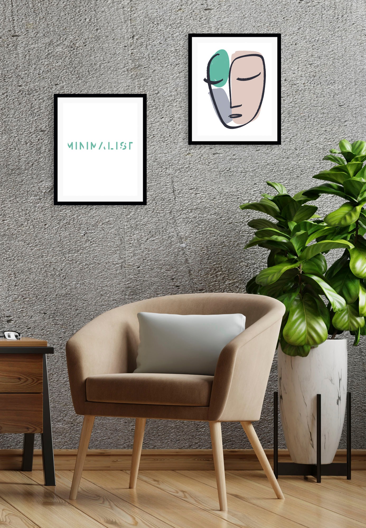 queence Bild »Minimalist«, Abstrakt-Schwarz-Weiss-Fashion-Mode-Magazincover-Frau-Bilder von Frauen-Schriftzug-Sprüche & Texte, (2 St.), HD Premium Poster-Druck inkl. Holzrahmen - 2er Set