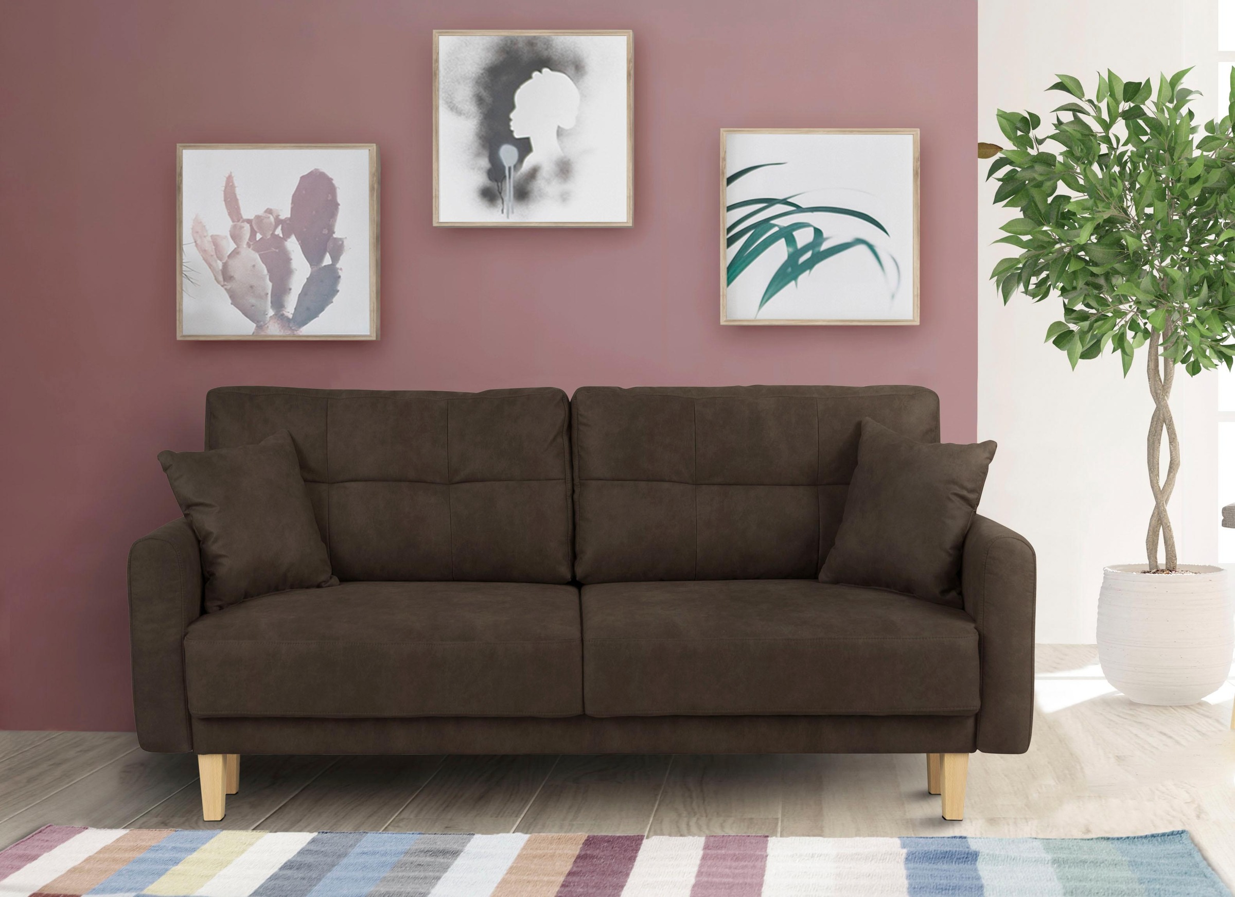Home affaire 2-Sitzer »TRIPLO mit Wellenunterfederung, Masse B/T/H: 165/100/89 cm«, Sofa mit Steppung im Rückenbereich, incl. Rückenkissen und Zierkissen