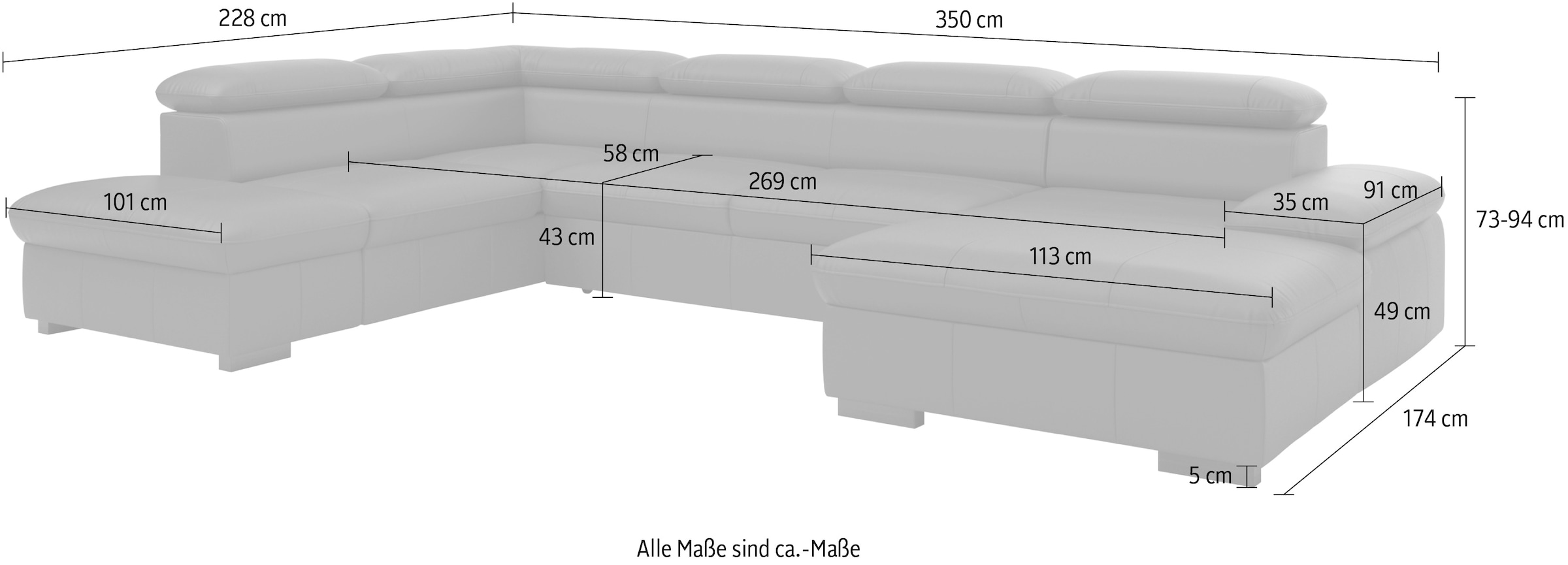 Home affaire Wohnlandschaft »Alberto U-Form«, mit Kopfteilverstellung, wahlweise mit Bettfunktion