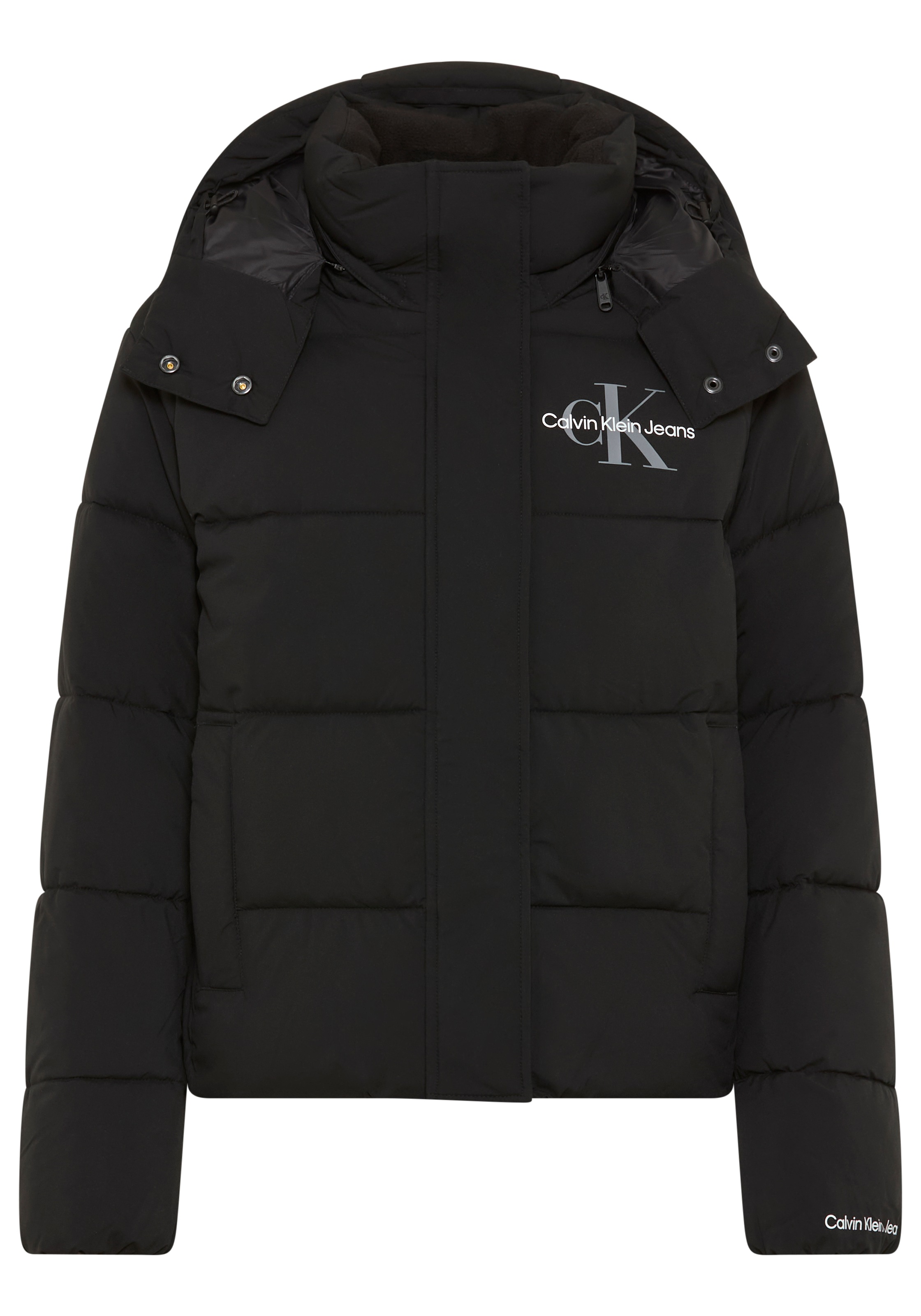 Calvin Klein Jeans Steppjacke mit Kapuze Stehkragen, in kurzer Form, abnehmbare Kapuze