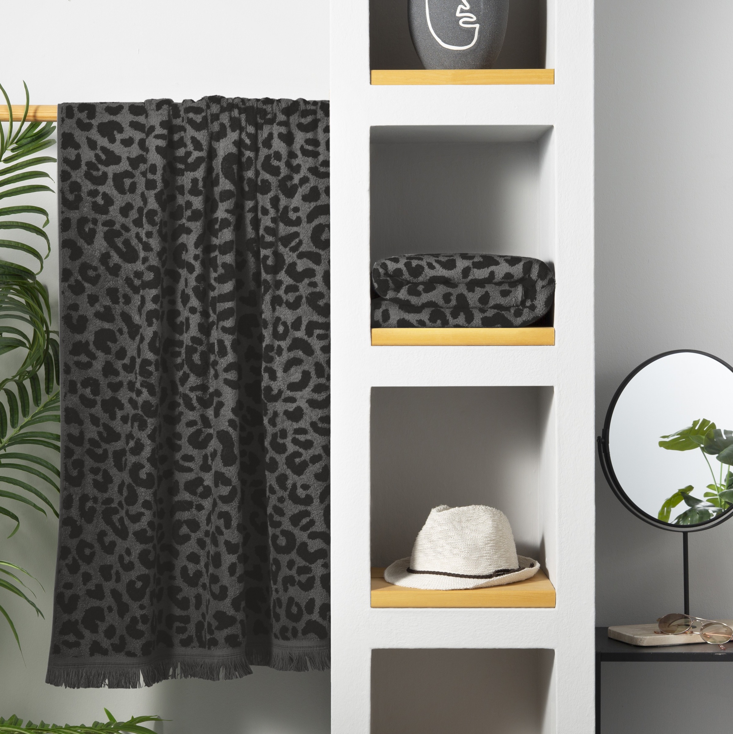 OTTO home Strandtuch "Tiffani, Leopardenmuster, Premium Strandtücher 2-tlg, 500 gr/m²" 90x180 cm, Animal Print, Leo, modern, Urlaub, mit Fransen