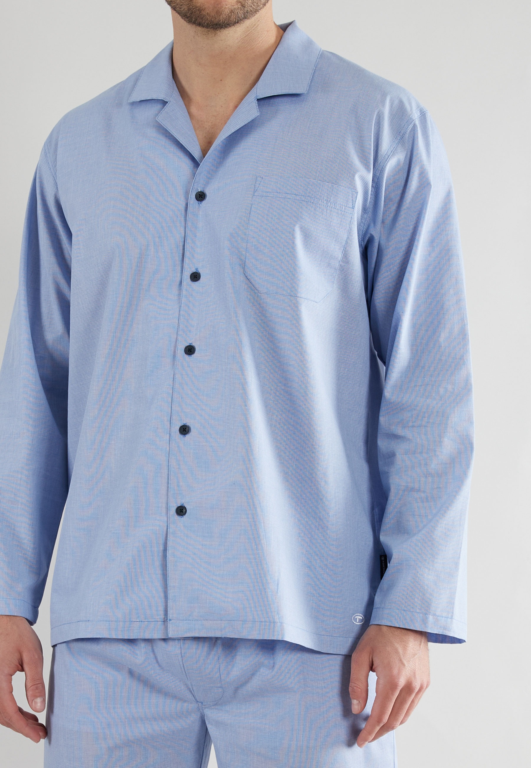 TOM TAILOR Pyjama, (2 tlg.), Knopfleiste, Langarm, V-Kragen, lange Hose, kühlend, Karo-Muster