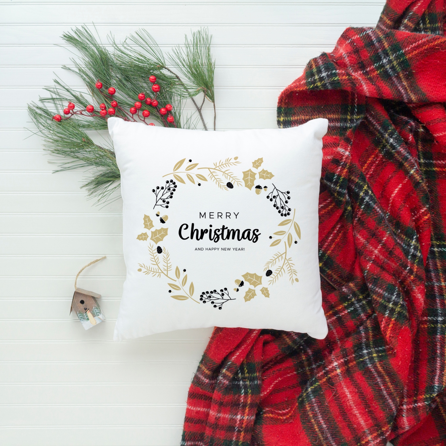 queence Dekokissen »Carolina«, Kissenhülle,Merry Christmas,Weiss,Weihnachtsmotiv,Festlich,Winterlich