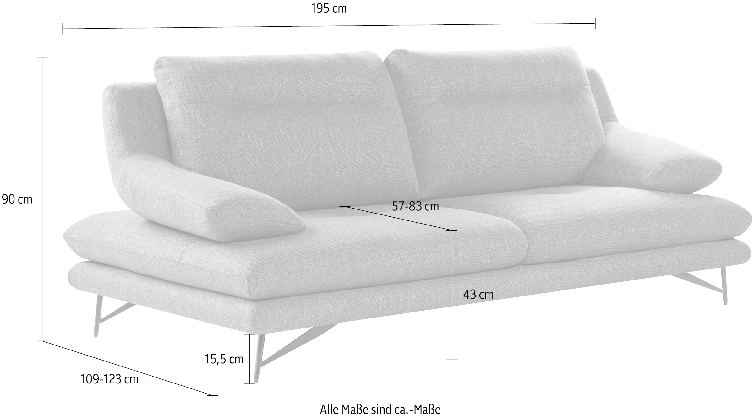 CALIA ITALIA 3-Sitzer »Cezanne modern, elegant und bequem, aufwendige Detailverarbeitung«, wahlweise mit Sitztiefenverstellung