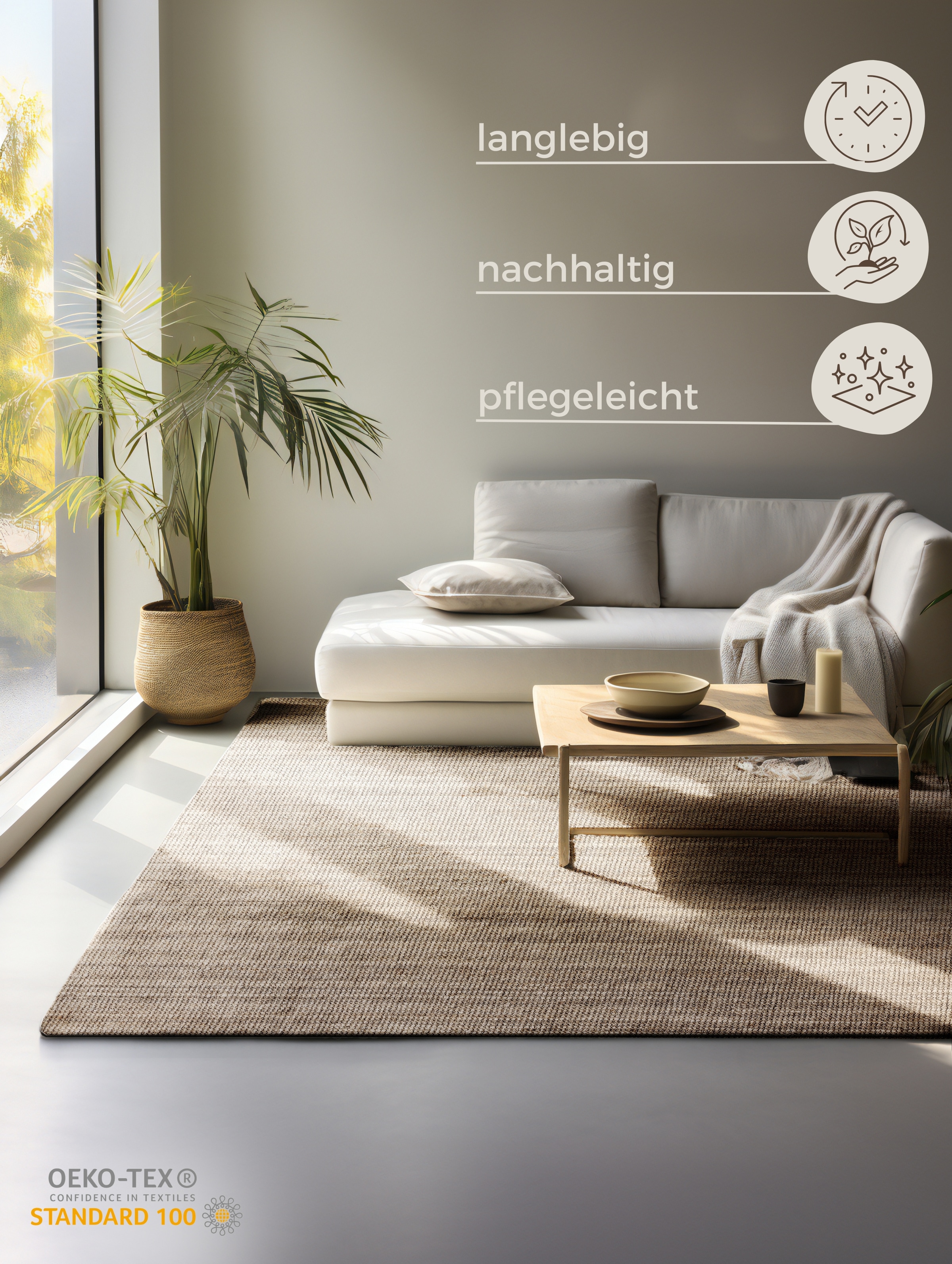 HANSE Home Teppich »Jaipur«, rechteckig, Jute, Natur, Wohnzimmer, Esszimmer, Schlafzimmer, Flur, Modern, Boho