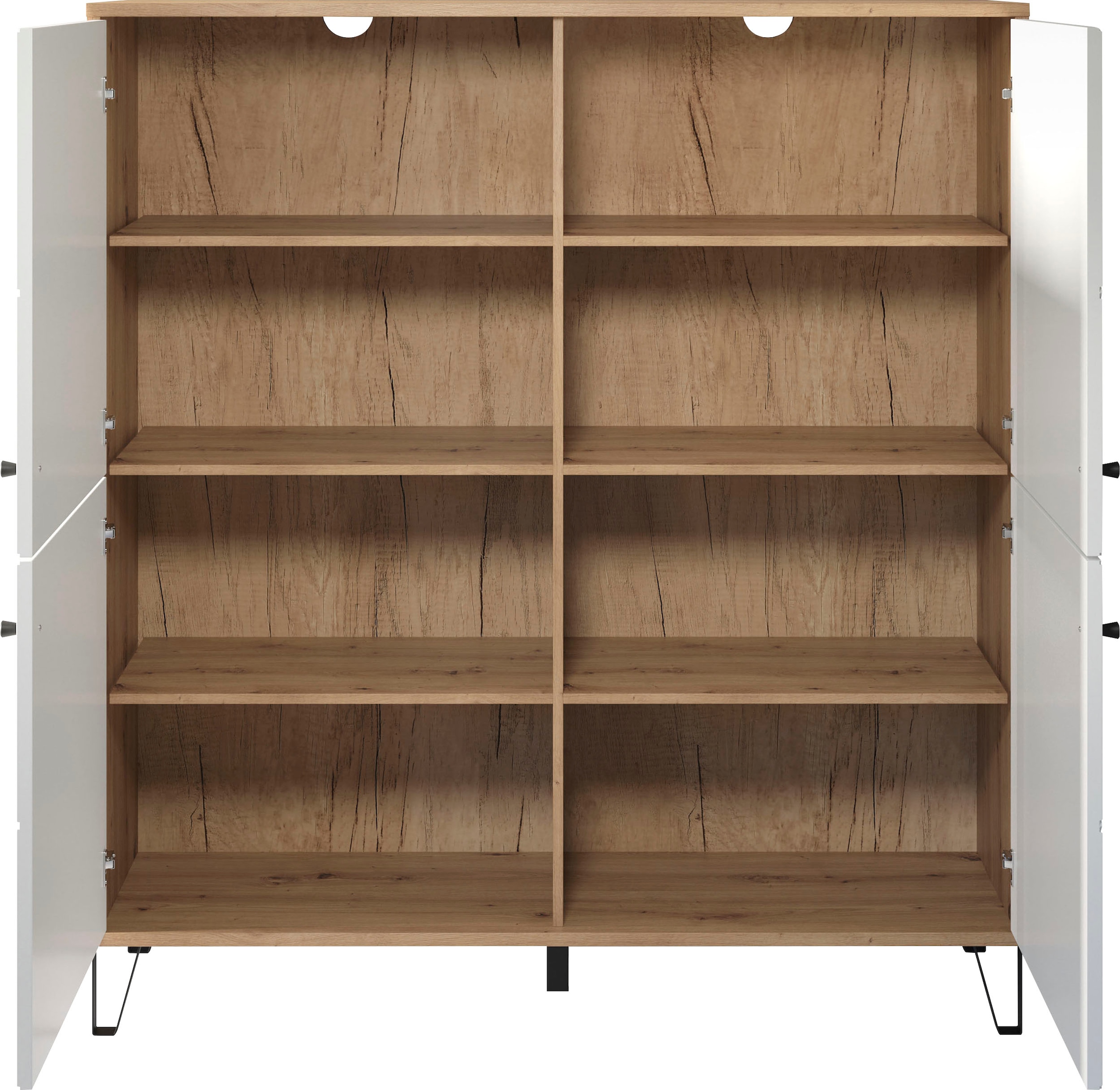 Places of Style Highboard »Tarragona«, Stauraumschrank, Fräsungen in Rautenoptik, 8 Fächer, Breite 123 cm