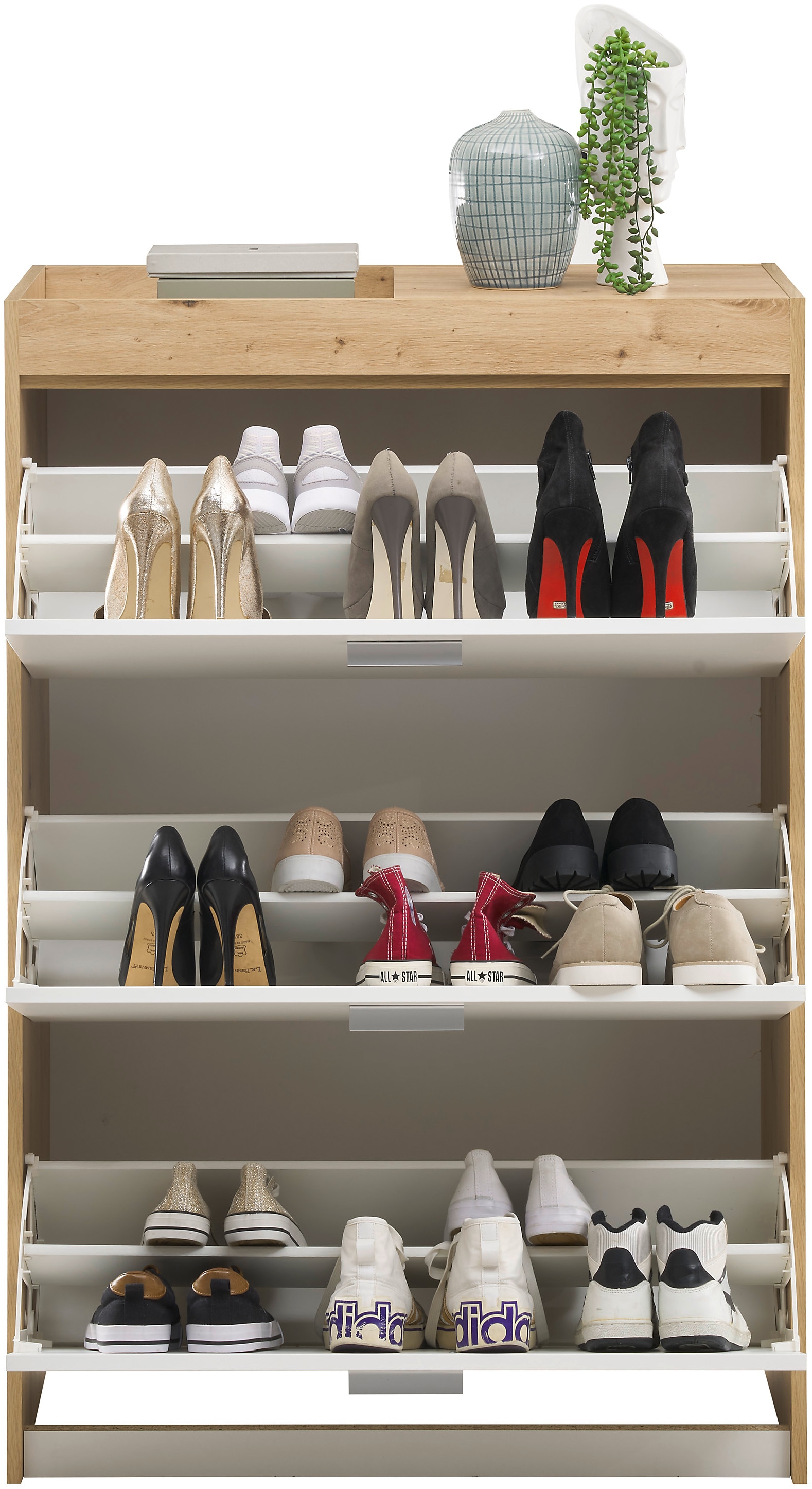 HBZ Schuhschrank »Paris weiss matt, BxHxT 84x126x38 cm«, (1 St.), Schuhkipper mit 3 Klappen, Platz für ca. 18-24 Paar Schuhe