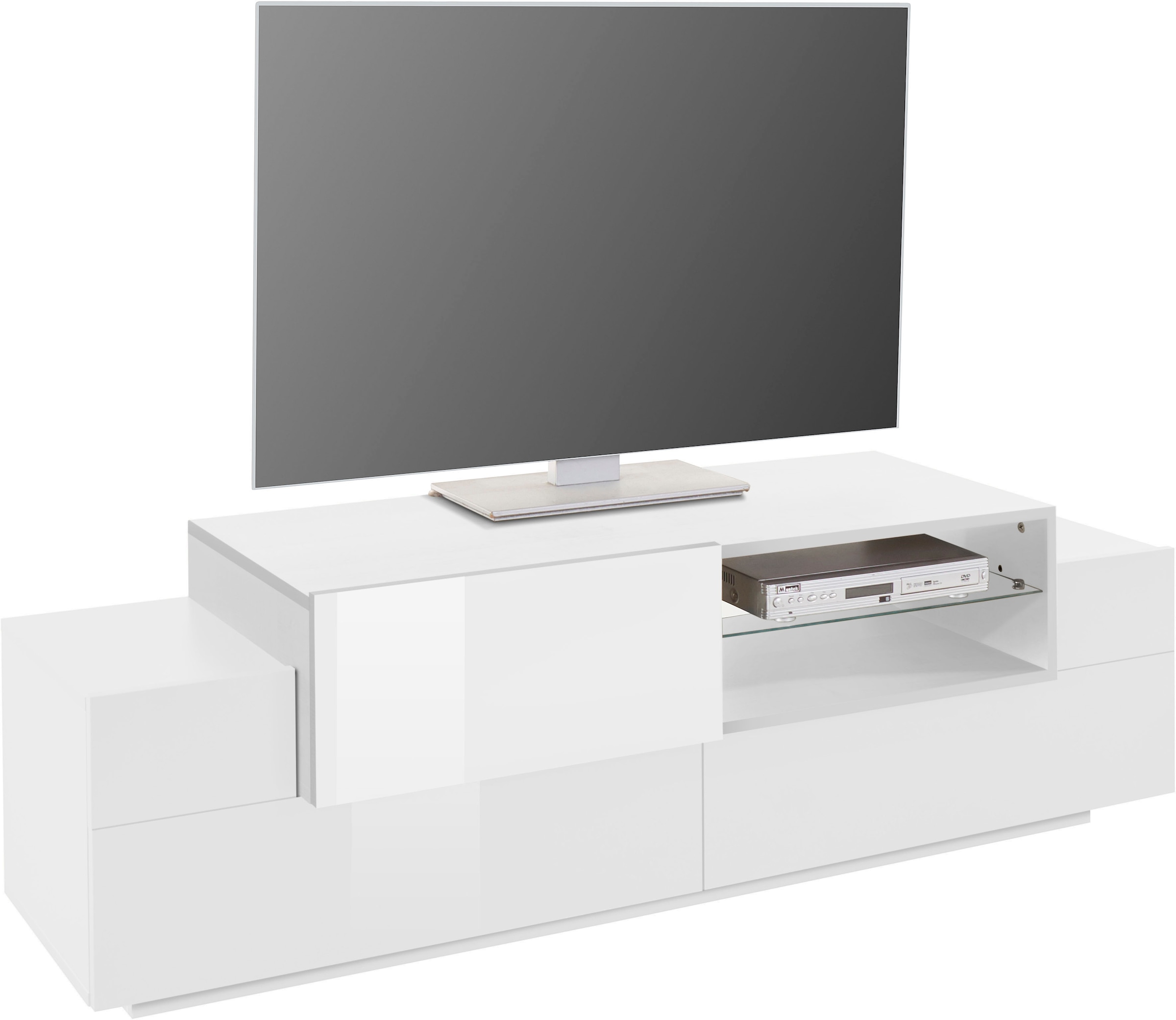 INOSIGN Lowboard »Coro,Lowboard,TV-Kommode,TV-Möbel,TV-Bank«, mit 2 Klappen, 1 Tür, 1 Glasboden, Breite 160