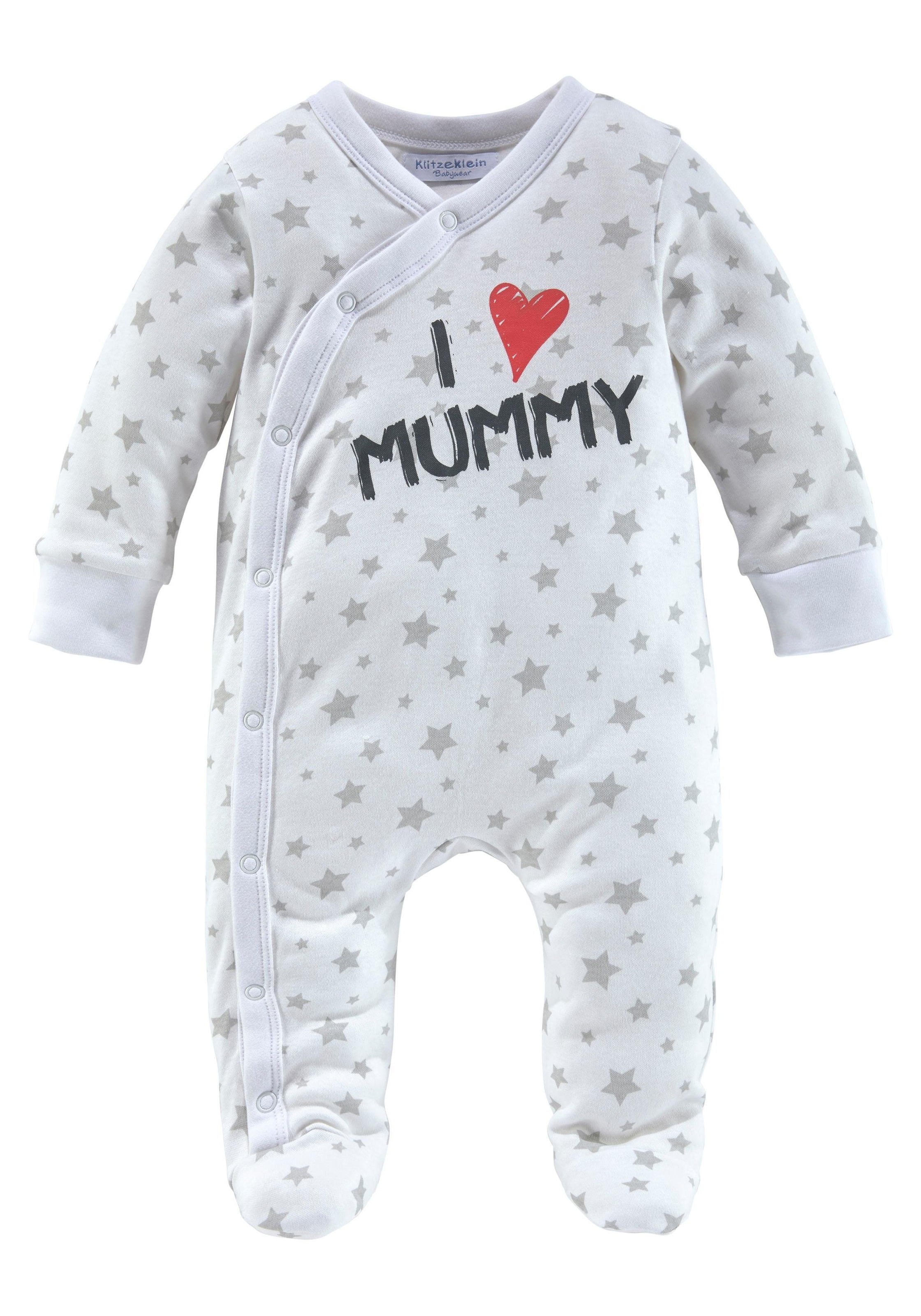 KIDSWORLD Schlafoverall »2er Schlafoveralls: I love Mummy / I love Daddy«, (Packung, 2 tlg.), aus Bio-Baumwolle, Baby-Overalls