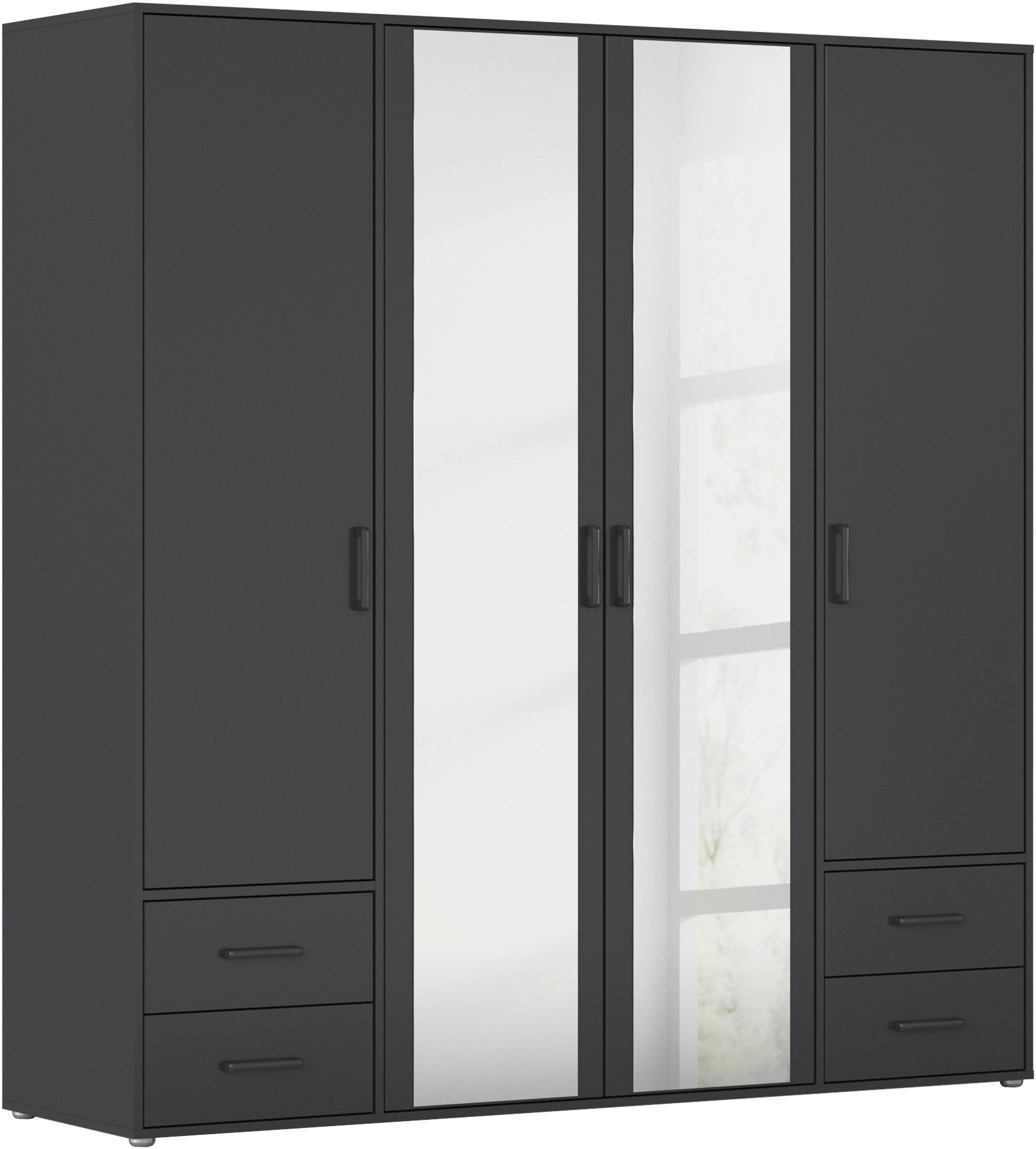 rauch Drehtürenschrank "Kleiderschrank Schrank Garderobe Wäscheschrank VOYAGER" in 3 verschiedenen Ausstattungen BASIC/CLASSIC/PREMIUM, mit modernen Griffen in Graumetallic, inkl. Schubkästen und Spiegel