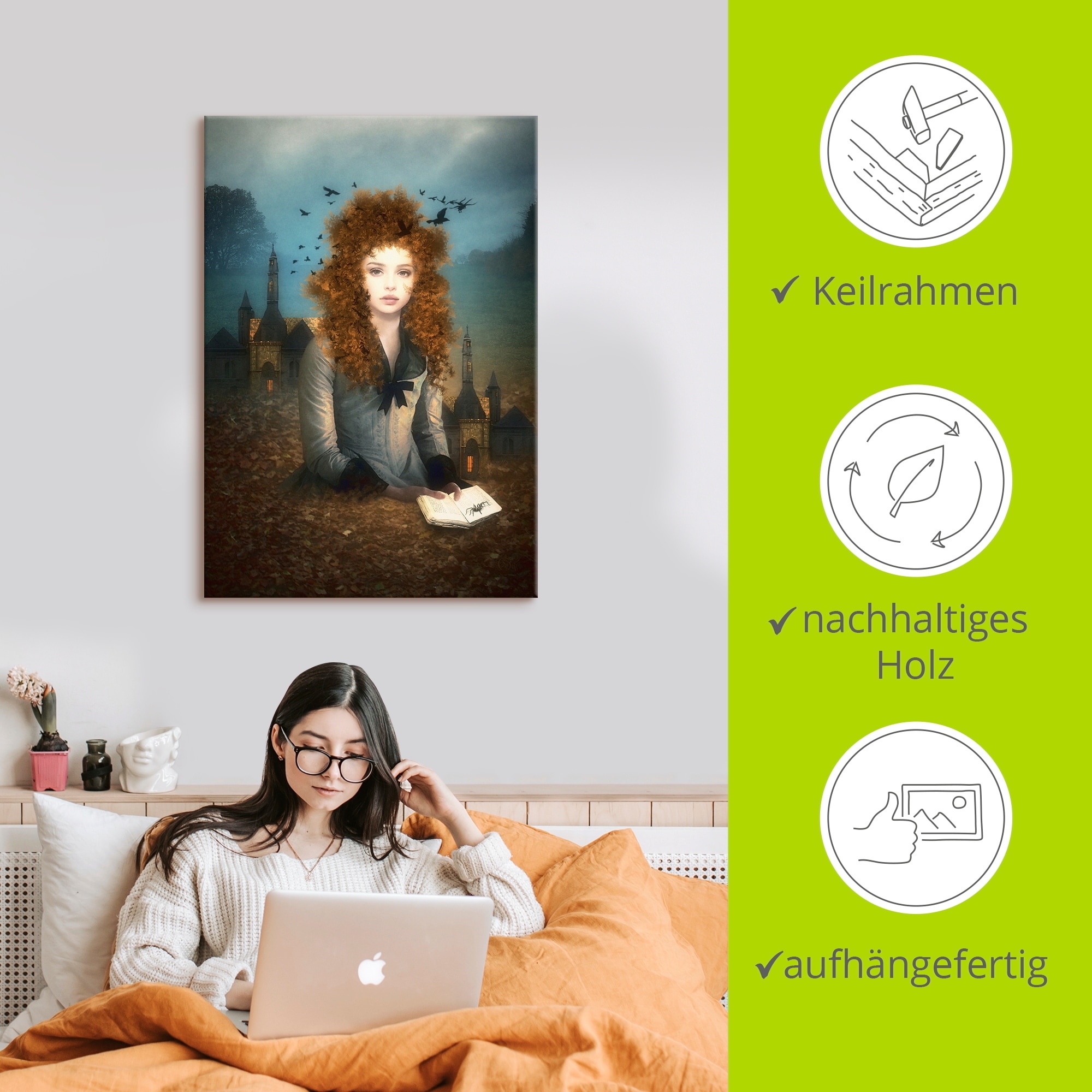 Artland Wandbild »Abendlektüre«, Dark Fantasy, (1 St.), als Alubild, Outdoorbild, Leinwandbild in verschied. Grössen