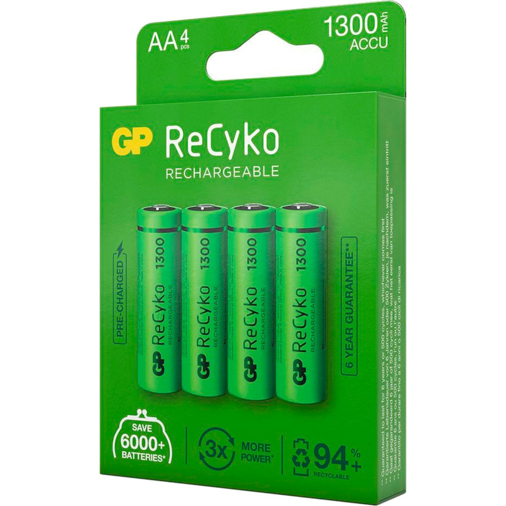 GP Batteries Akku »4er Pack AA Akku GP NiMH 1300 mAh ReCyko 1,2V«, AA, 1300 mAh