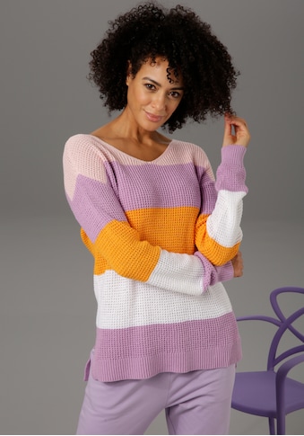 Aniston CASUAL V-Ausschnitt-Pullover, im Colorblocking - NEUE KOLLEKTION kaufen