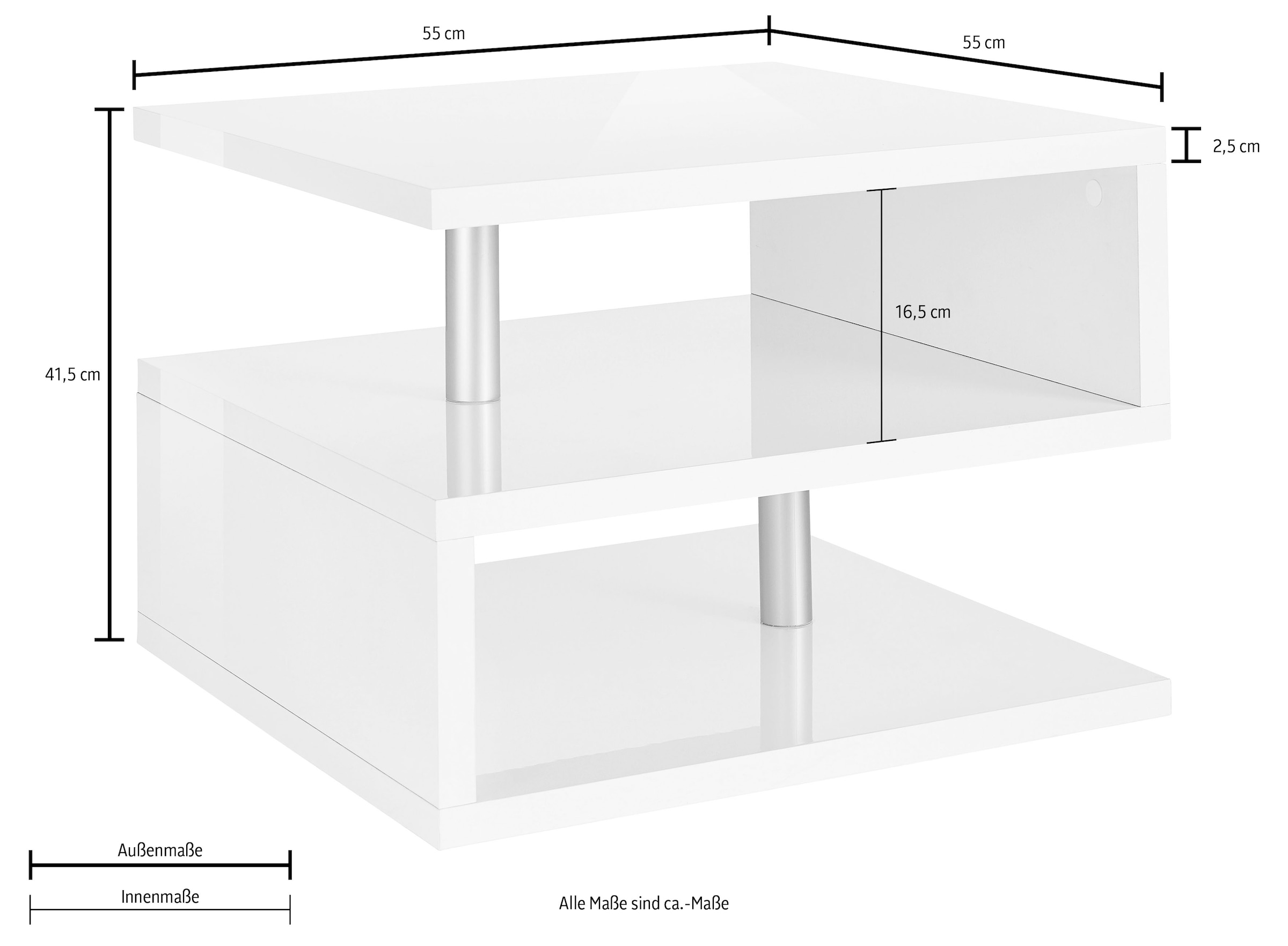 INOSIGN Couchtisch »ZETA- Kaffeetisch, Sofatisch, Wohnzimmertisch, Breite ca. 55 cm«, Made in Italy, mit Ablagemöglichkeit, 55x55 cm