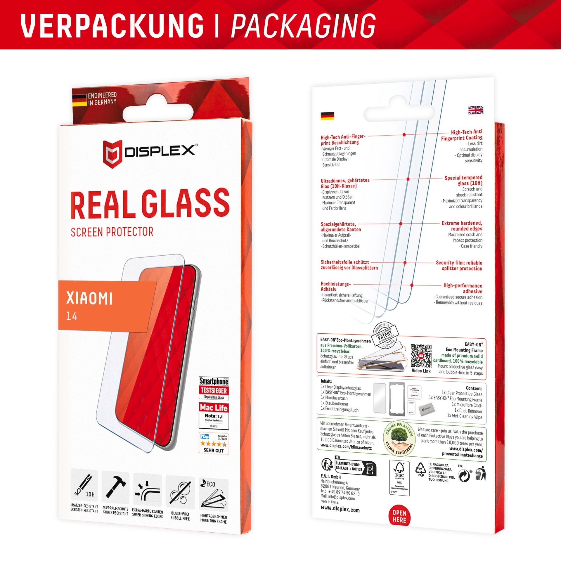 Displex Displayschutzglas »Real Glass«, für Xiaomi 14, (1 St.), Bildschirmschutz, Displayschutzfolie,Einfach anbringen,kratz-&stossfest