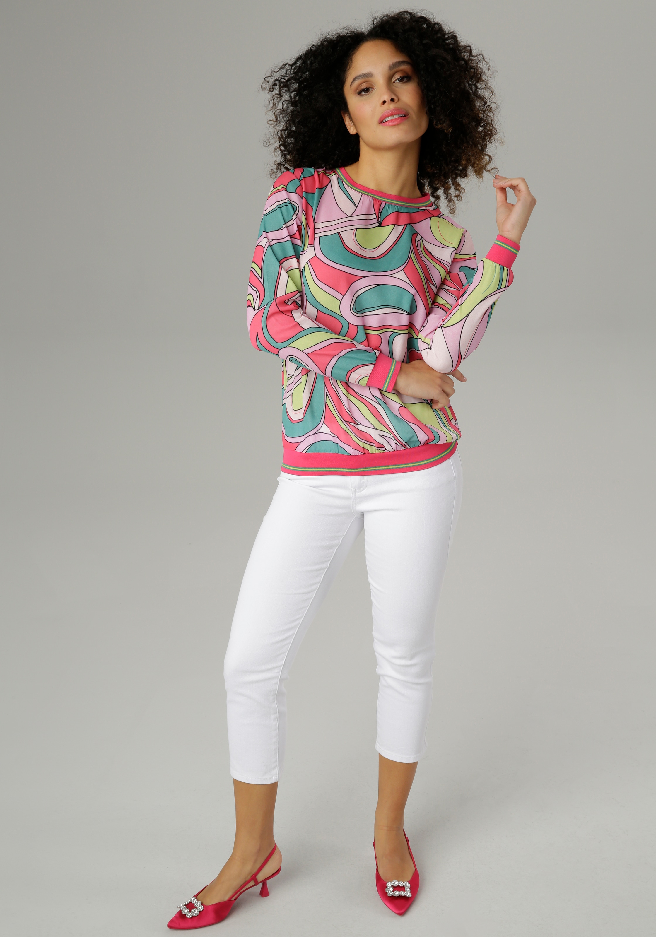 und online Rippbündchen Jelmoli-Versand SELECTED Shirtbluse, Aniston Allover-Muster shoppen mit | gestreiften
