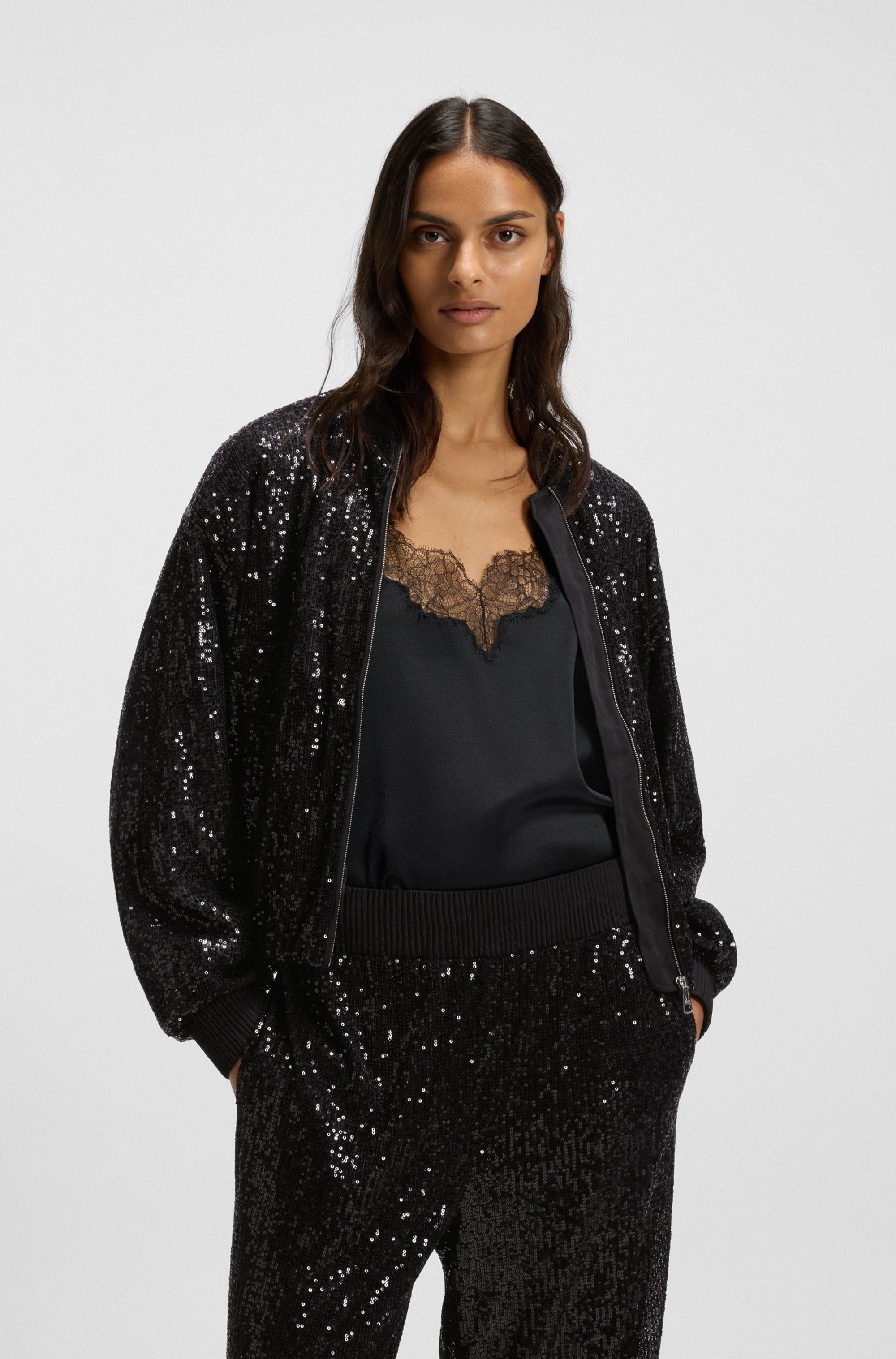 BOSS ORANGE Blouson »Jilloi Premium Damenmode« mit Paillettenbesatz, Relaxed Fit