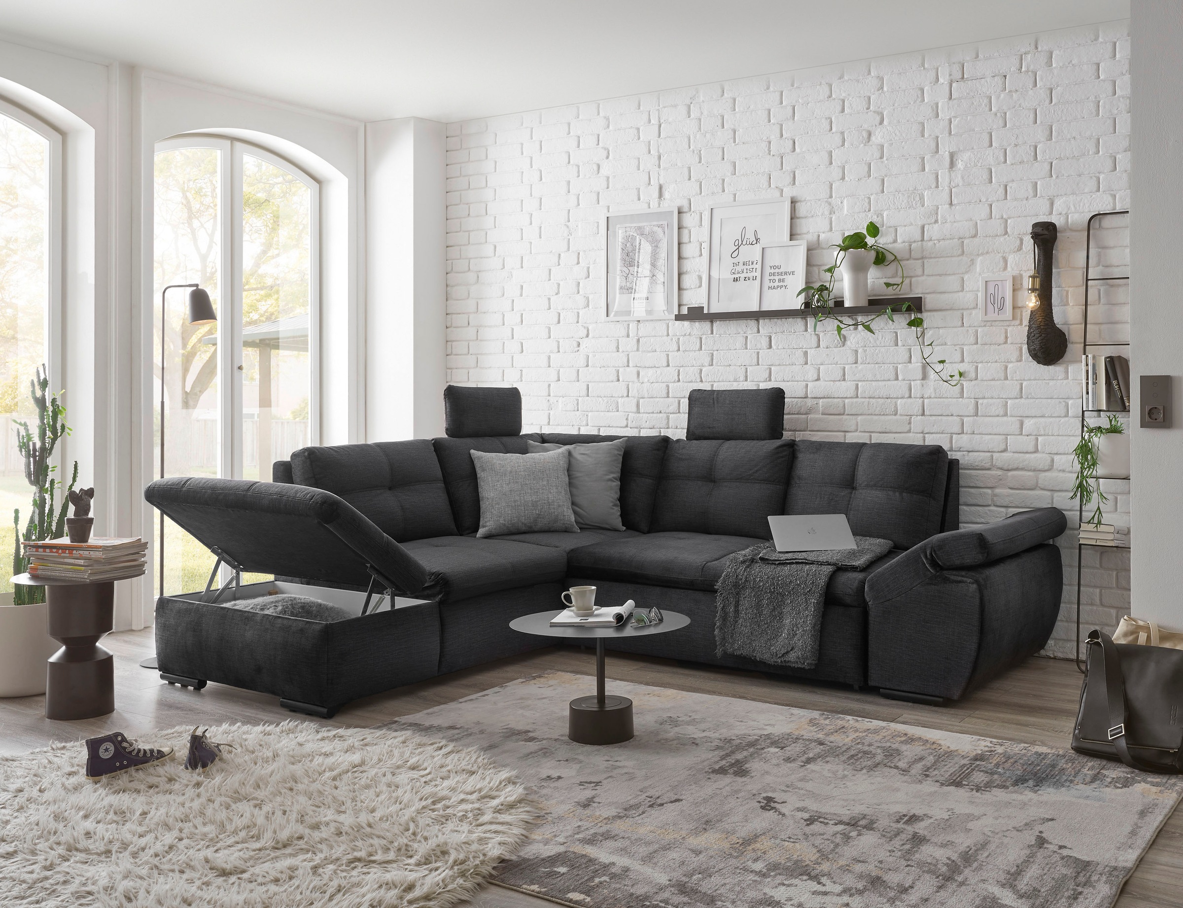 ED EXCITING DESIGN Ecksofa »Alija L-Form«, mit Bettfunktion, Bettkasten, Armteilverstellung & Kopfstützen