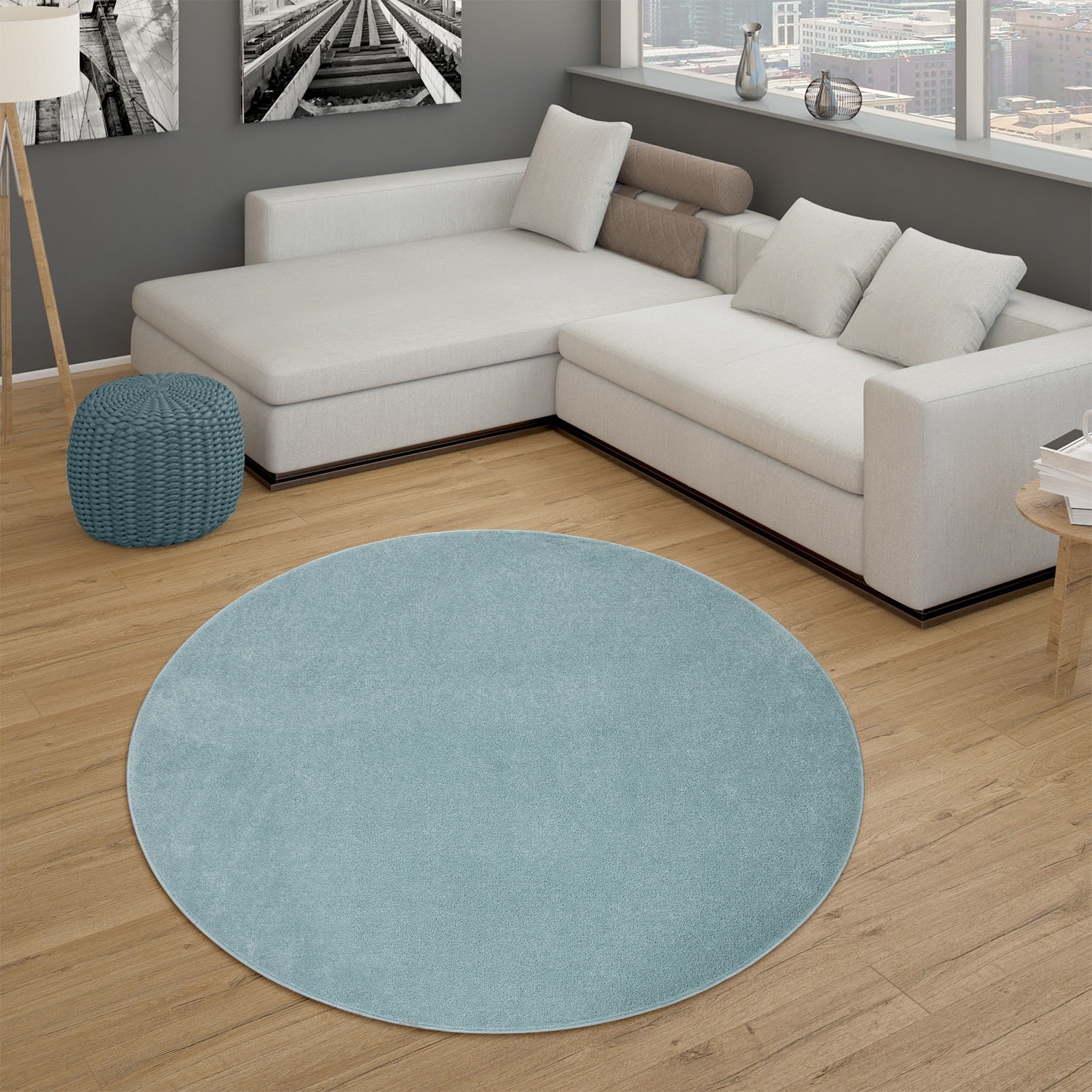 Paco Home Teppich »Porto 890«, rund, 13 mm Höhe, Kurzflor, Uni-Farben, ideal im Wohnzimmer & Schlafzimmer