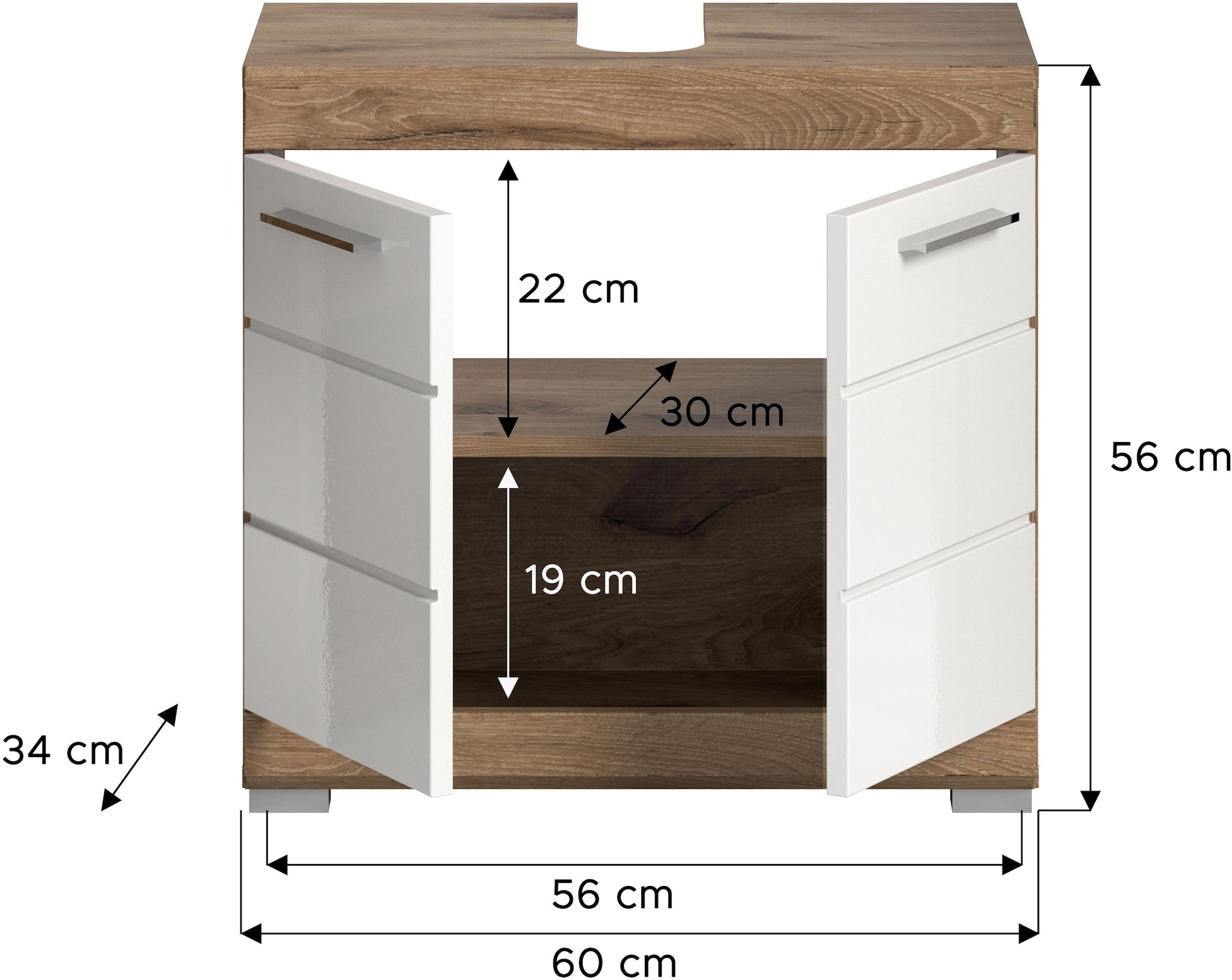 INOSIGN Waschbeckenunterschrank »SIENA, Breite 60cm, 2 Tür, 2 Fächer, mit Siphonausschnitt, MDF-Front«, (1 St., TOPSELLER!), in verschiedenen Farben erhältlich, Badmöbel, Badschrank, Kommode, Bad