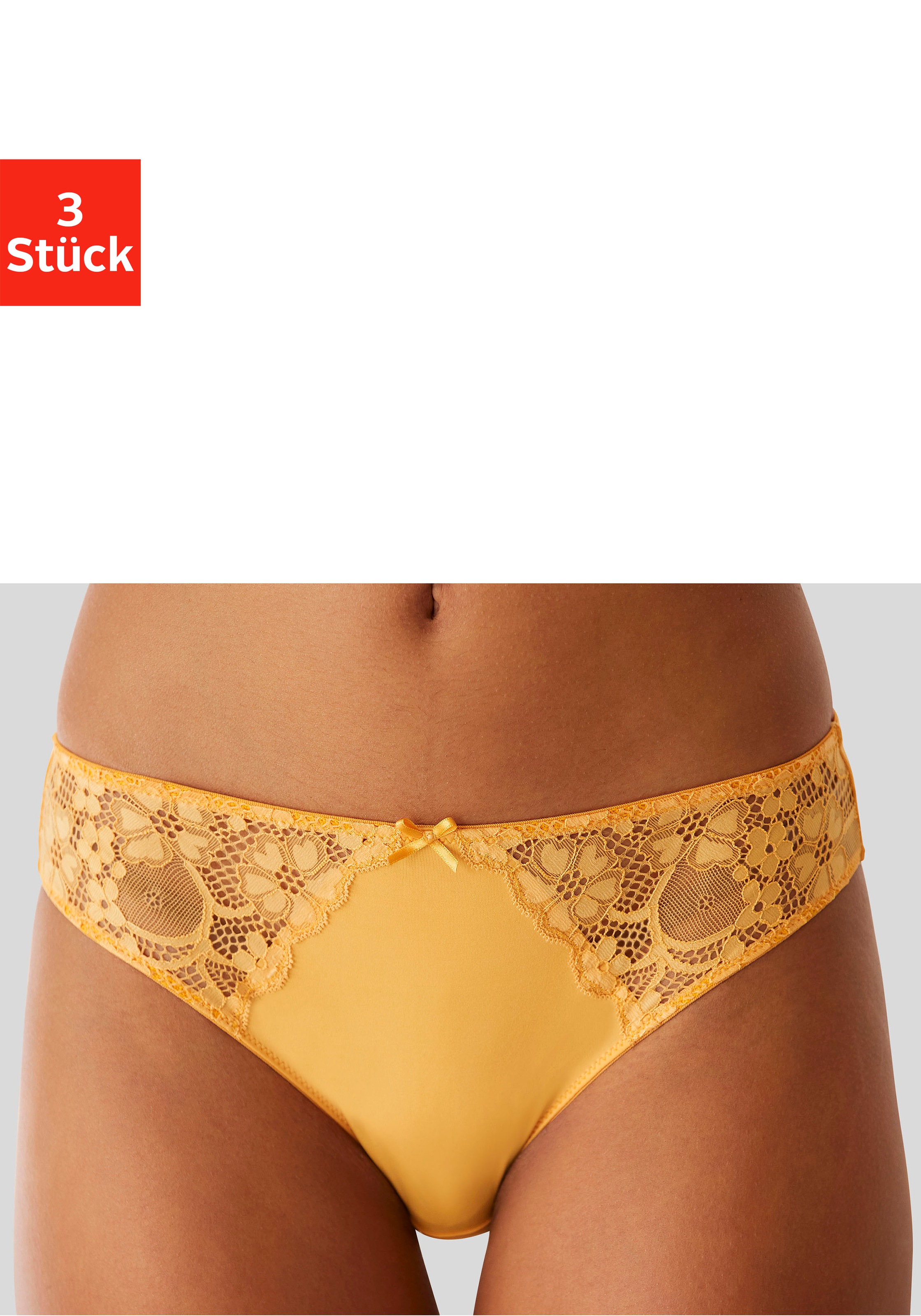 petite fleur Slip 3 Stk. mit leicht transparenter Jacquardspitze an den Seiten