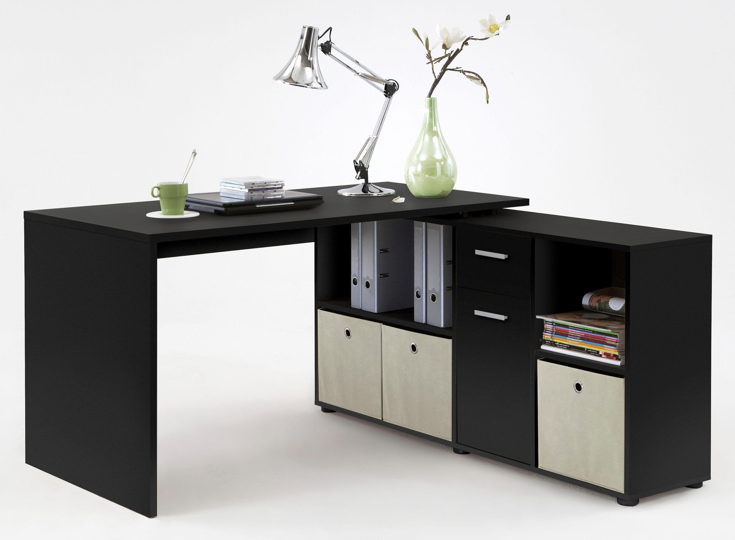 FMD Eckschreibtisch »Lexo«, Schreibtisch/Sideboard viel Stauraum, beidseitig montierb., 136/205 cm
