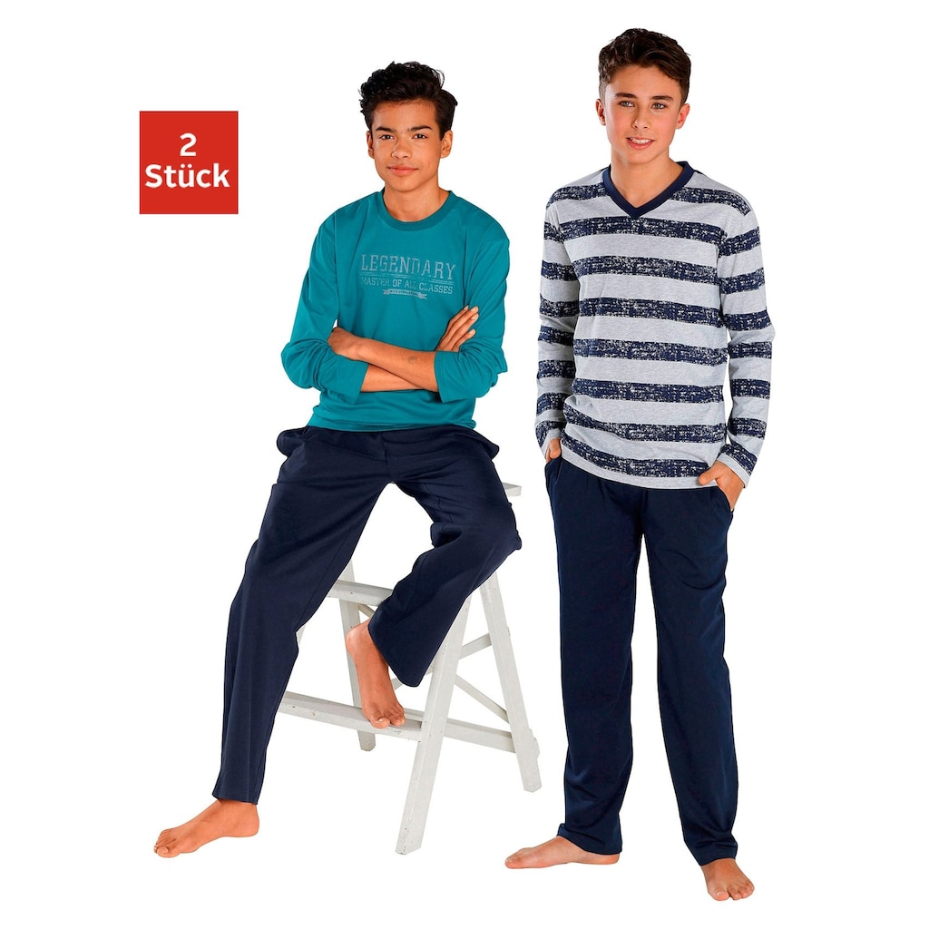le jogger® Pyjama »mit Streifen und Print«, (4 tlg., 2 Stück), in langer Form