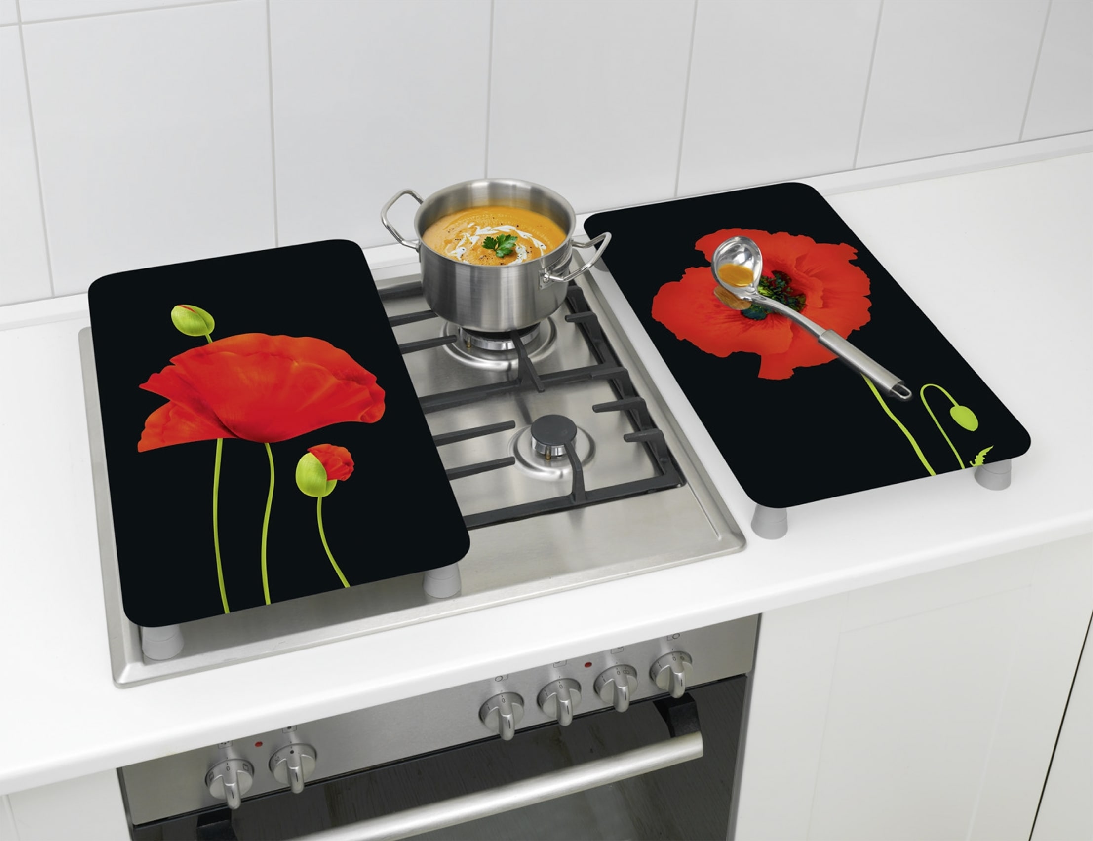 Maximex Herd-Abdeckplatte »Universal Modell Mohn«, (Set, 2 tlg.), Herdabdeckung für alle Herdarten, kratzfest, mit rutschfesten Füssen