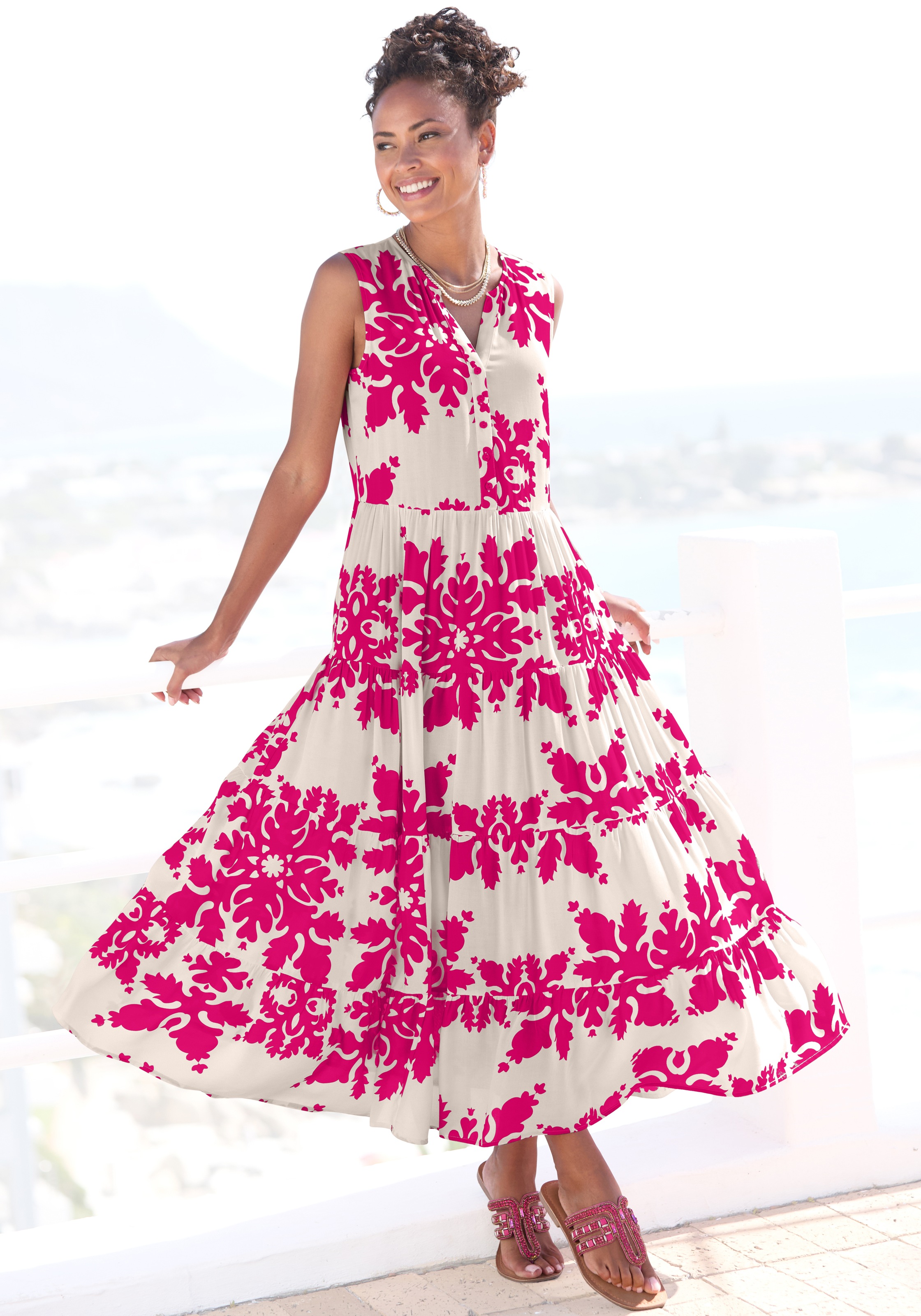 Vivance Maxikleid mit Volants, Sommerkleid