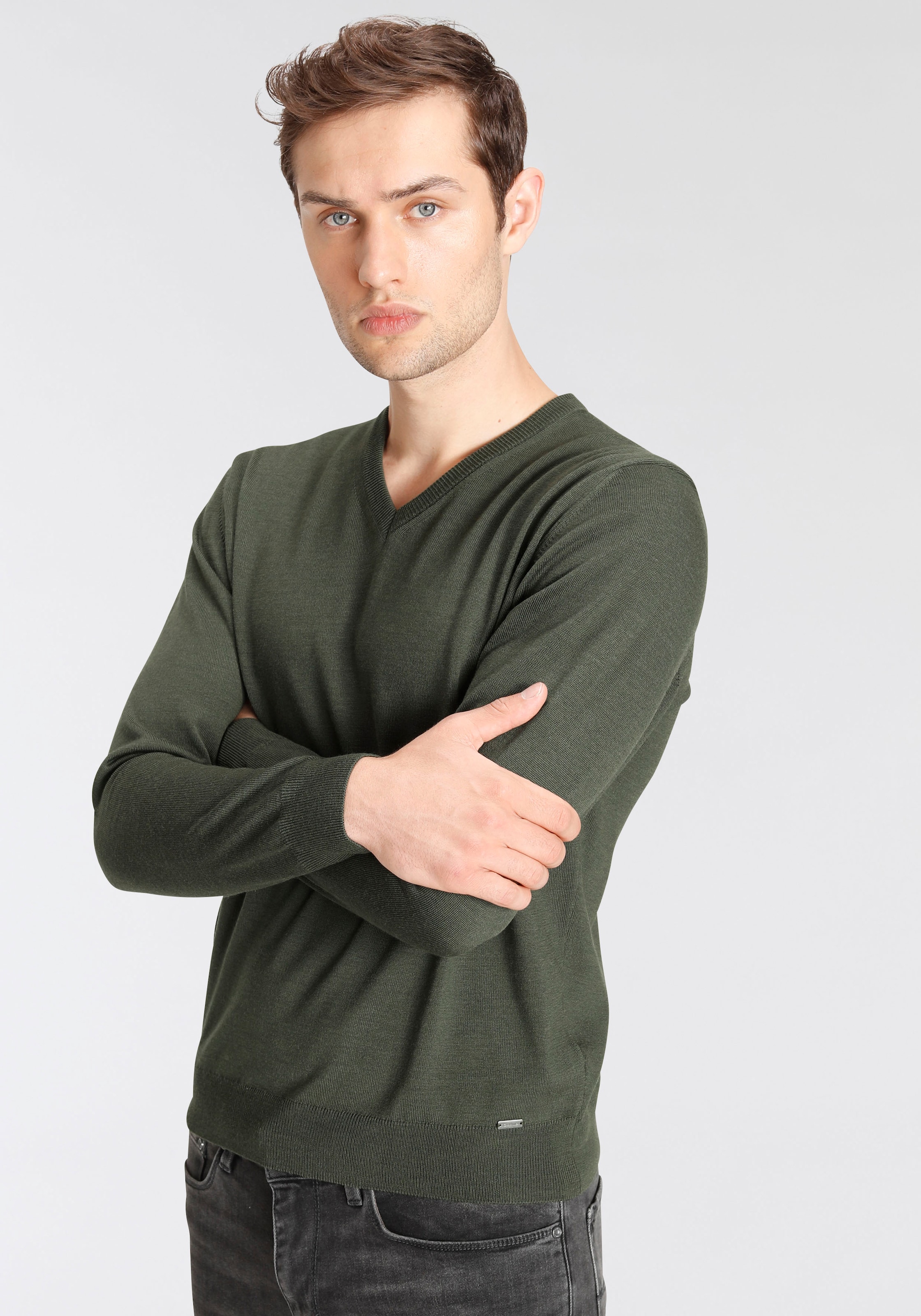 OLYMP V-Ausschnitt-Pullover »OLYMP Strick Casual«, klassischer Strickpullover
