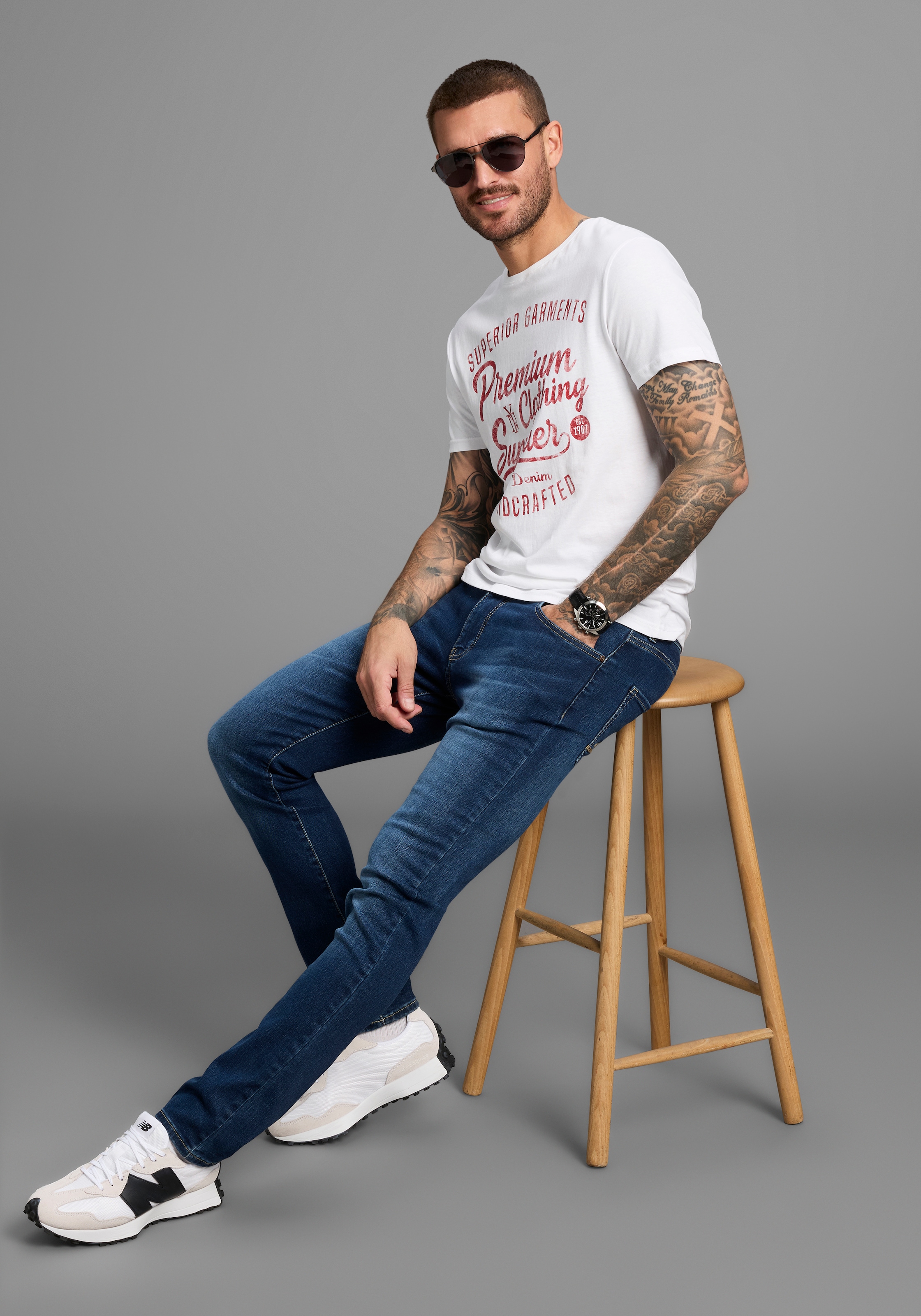 AJC T-Shirt, Kurzarm, schmale Passform, im Vintage-Design
