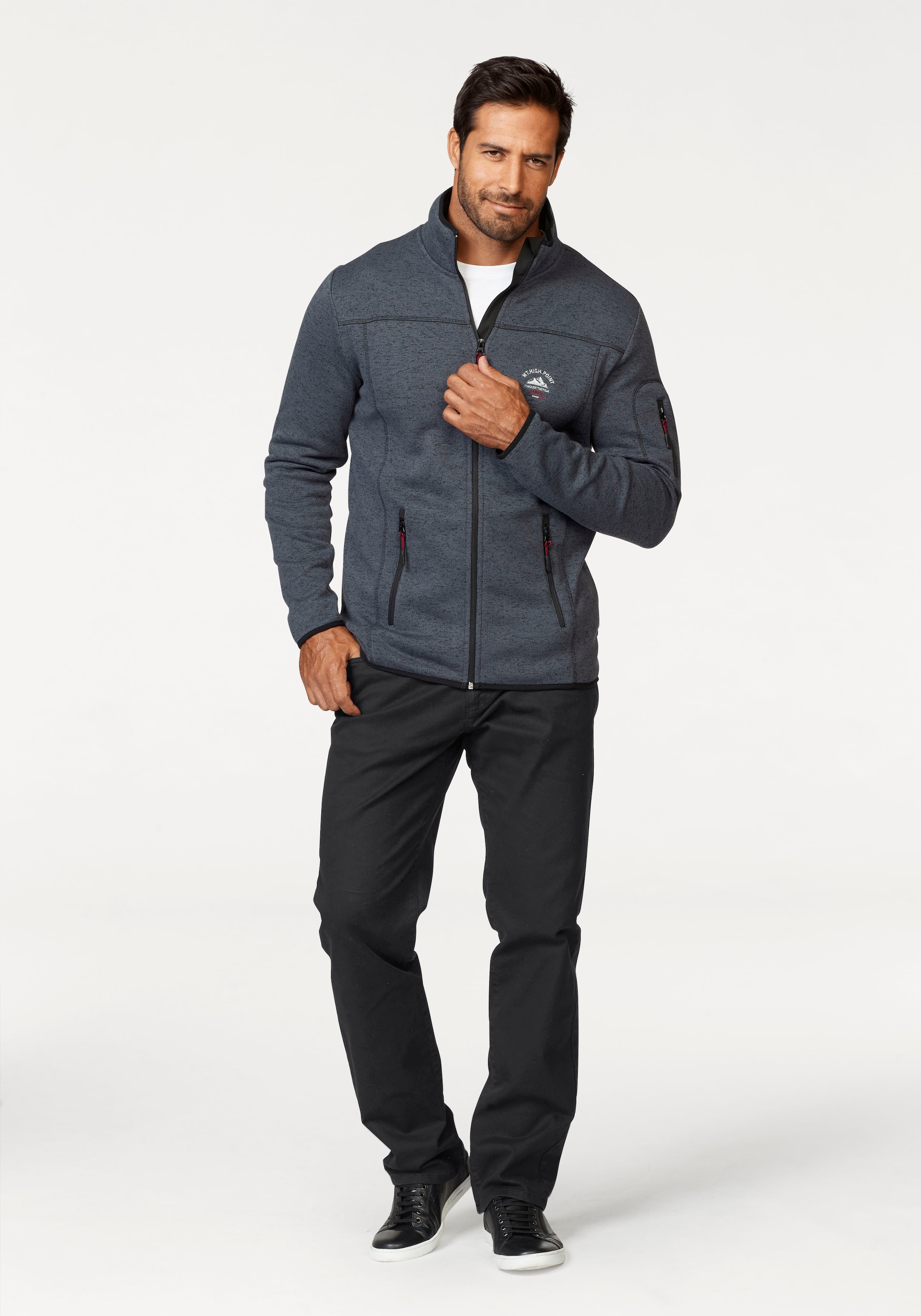 Man's World Strickfleecejacke, für die Übergangszeit, mit Reissverschlusstaschen, mit Stehkragen
