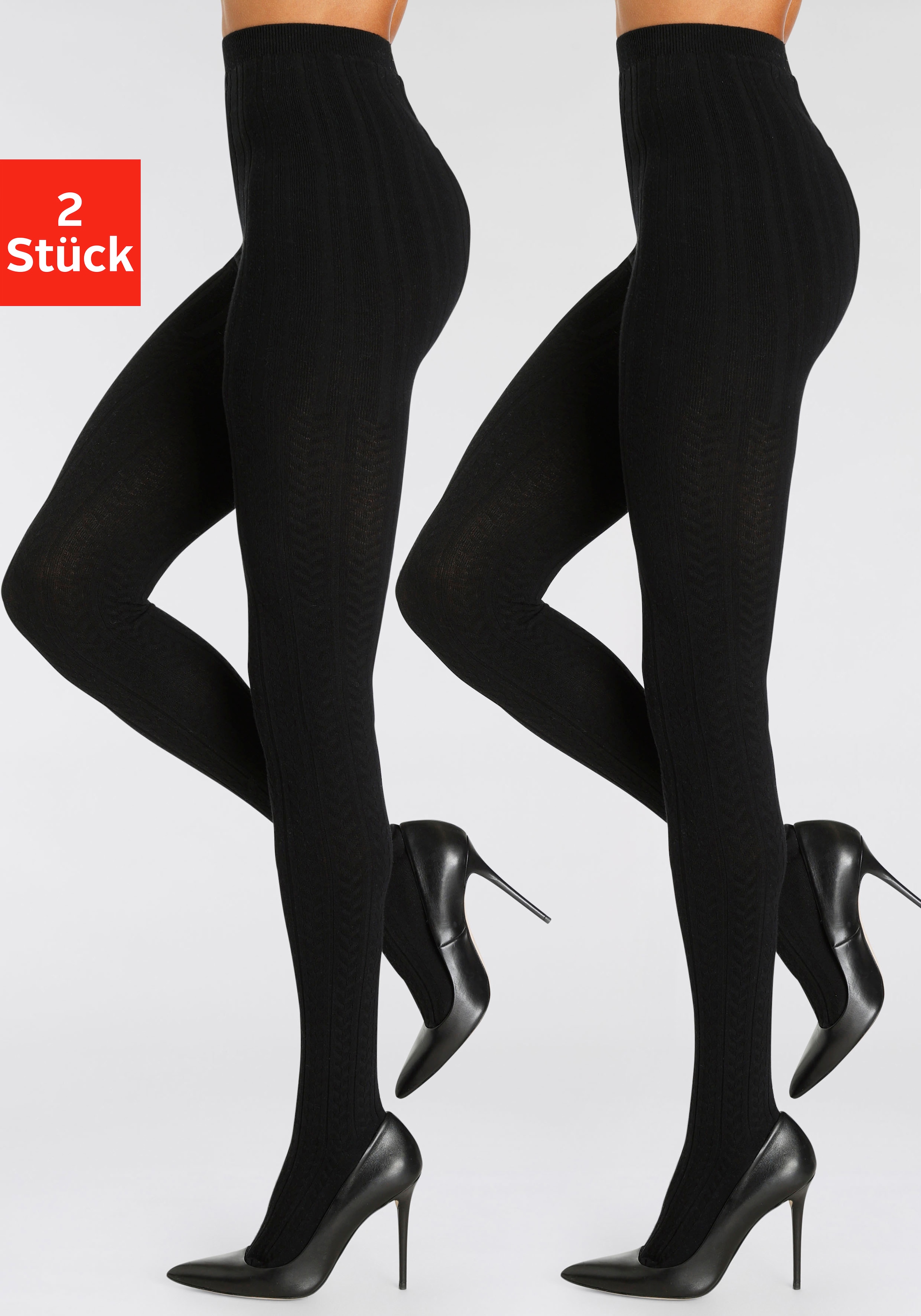 LASCANA Strickstrumpfhose 2 Stk. tlg. mit Zopfmuster