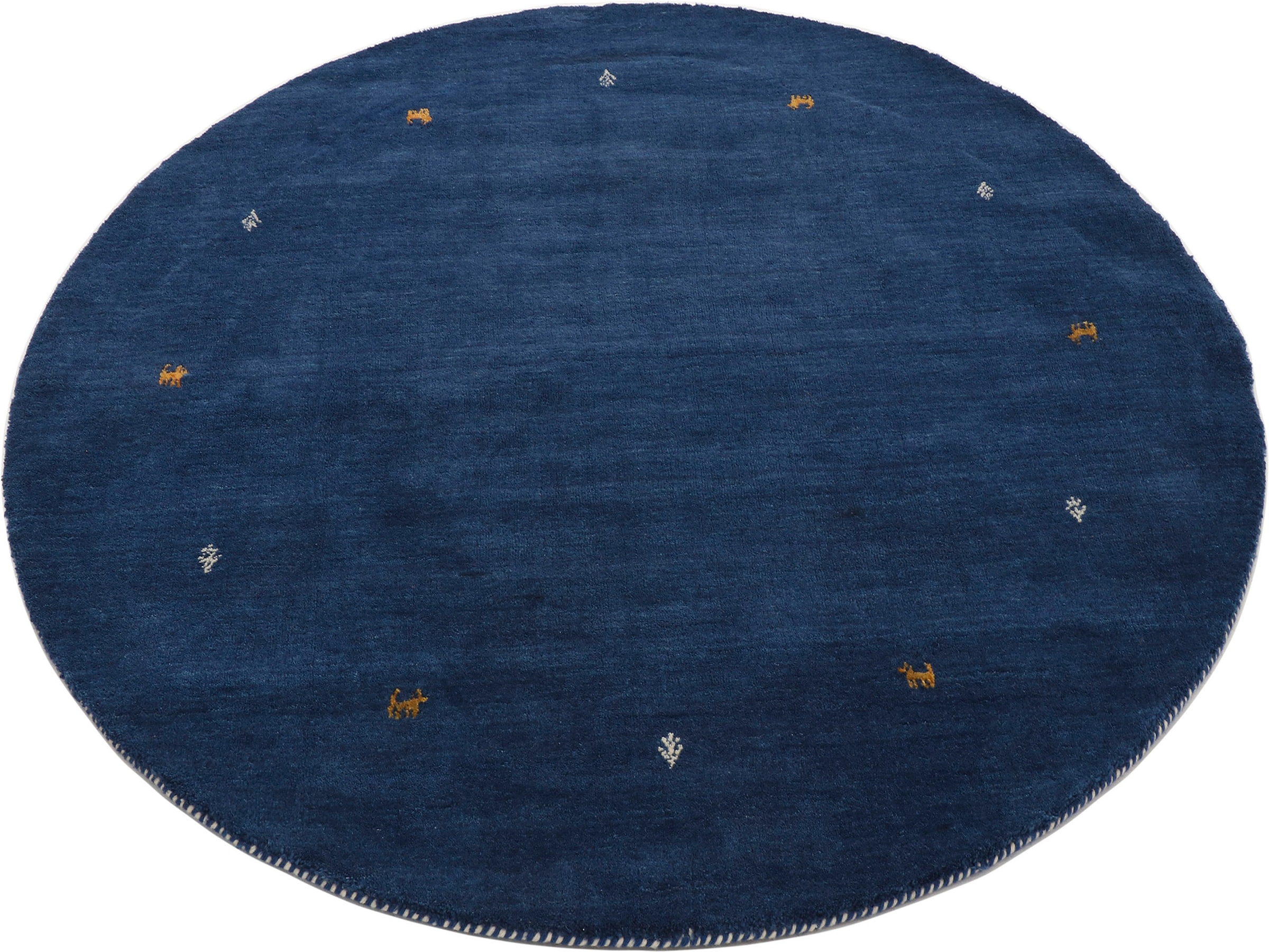 carpetfine Wollteppich »Gabbeh Uni«, rund, 15 mm Höhe, reine Wolle handgewebt, Gabbeh Tiermotiv warmes Raumklima viele Grössen