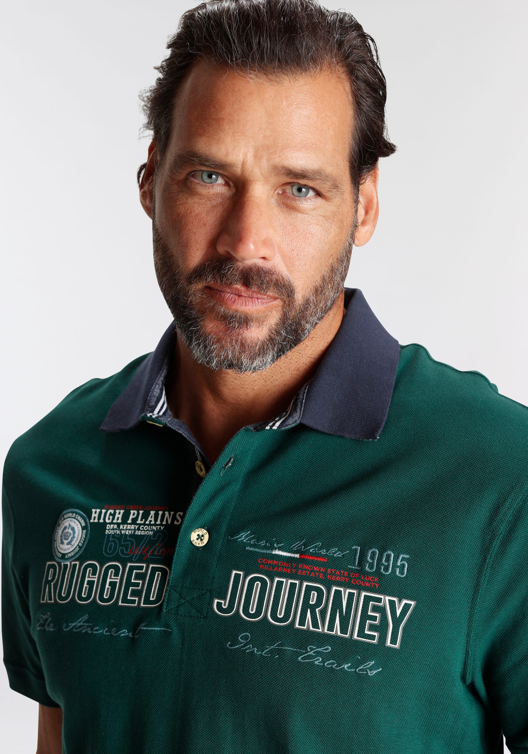 Man's World Poloshirt, Kurzarm, mit Print, Stickerei und Badge, Polokragen