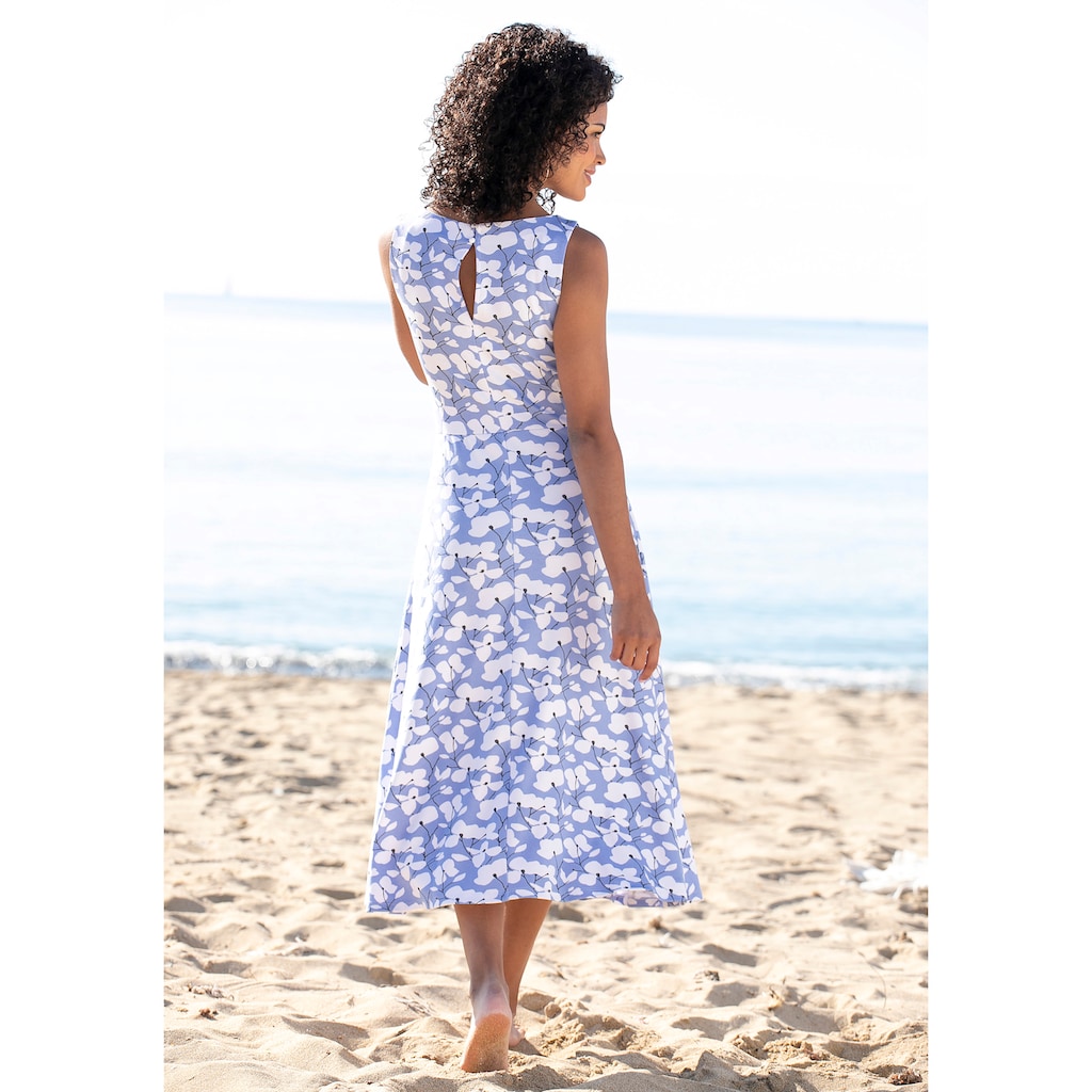 Beachtime Sommerkleid, mit Blumendruck, Midikleid aus Jersey, Strandkleid