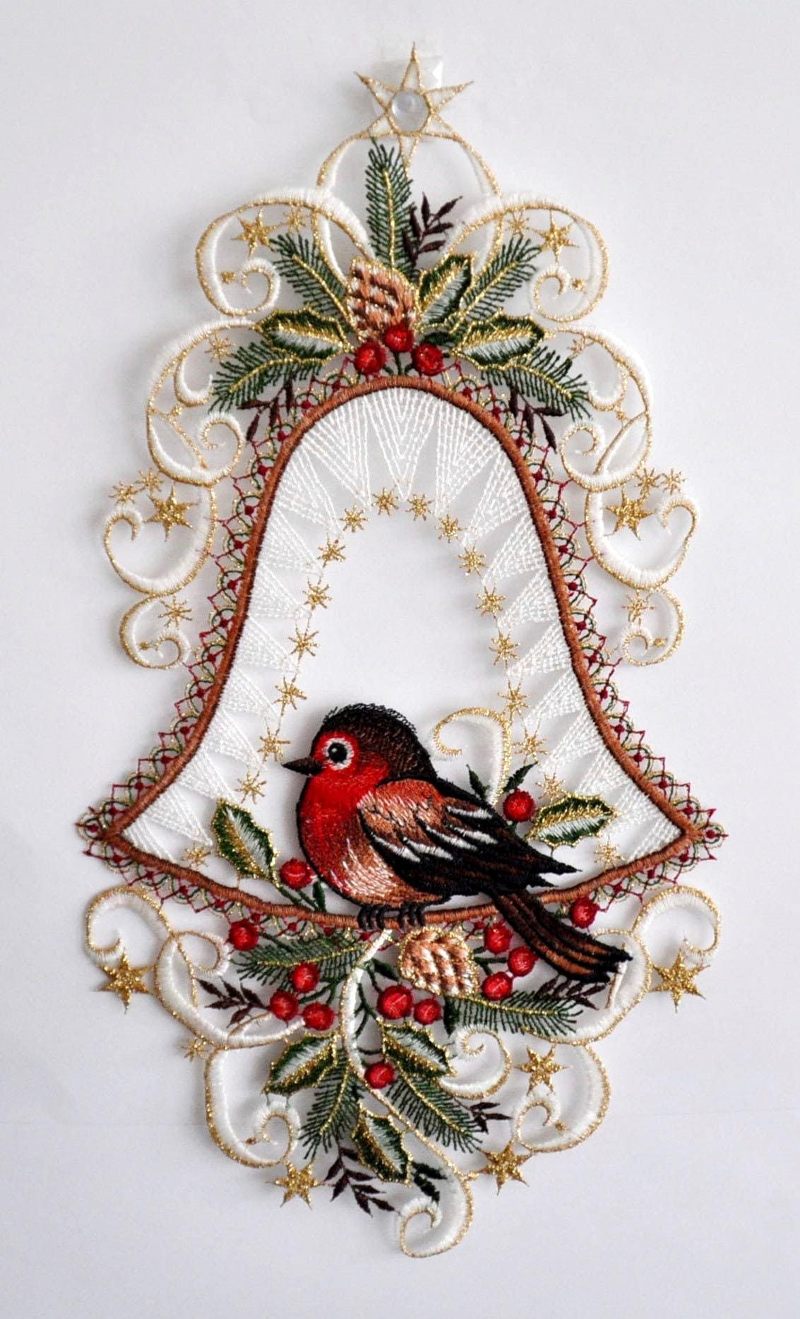 Stickereien Plauen Fensterbild »Vogel in Glocke«