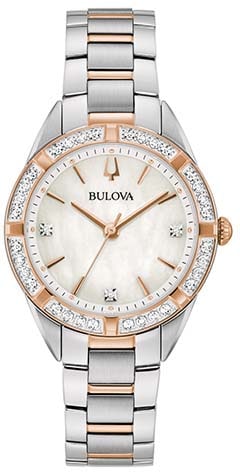 Bulova Quarzuhr »98R281«, Armbanduhr, Damenuhr, Edelstahlarmband, Saphirglas, mit Diamanten