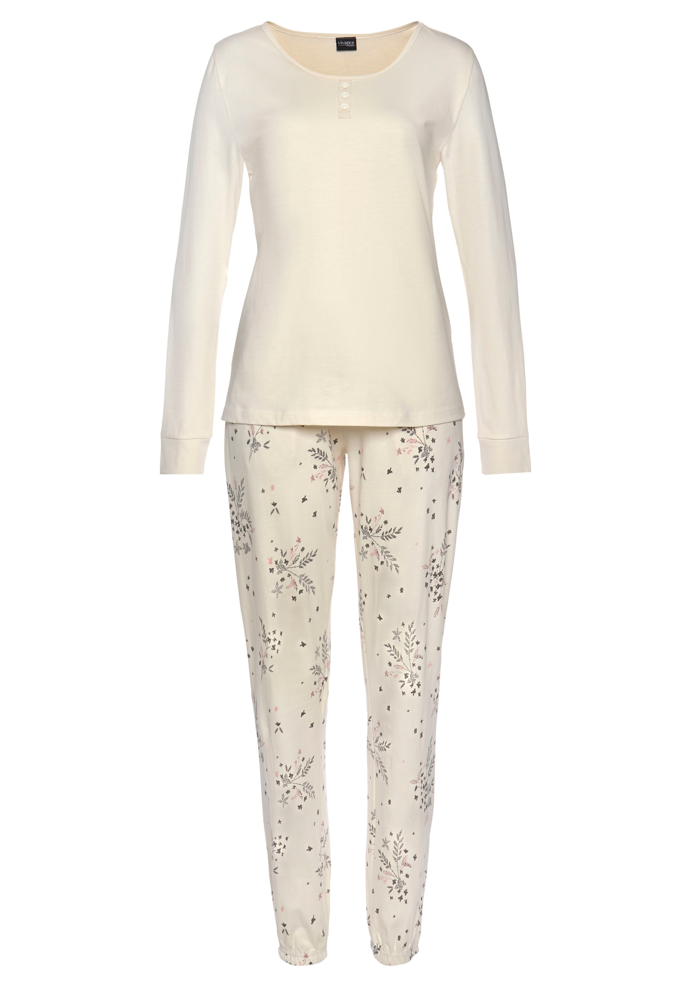 Vivance Dreams Pyjama, (2 tlg.), mit Hortensien Muster