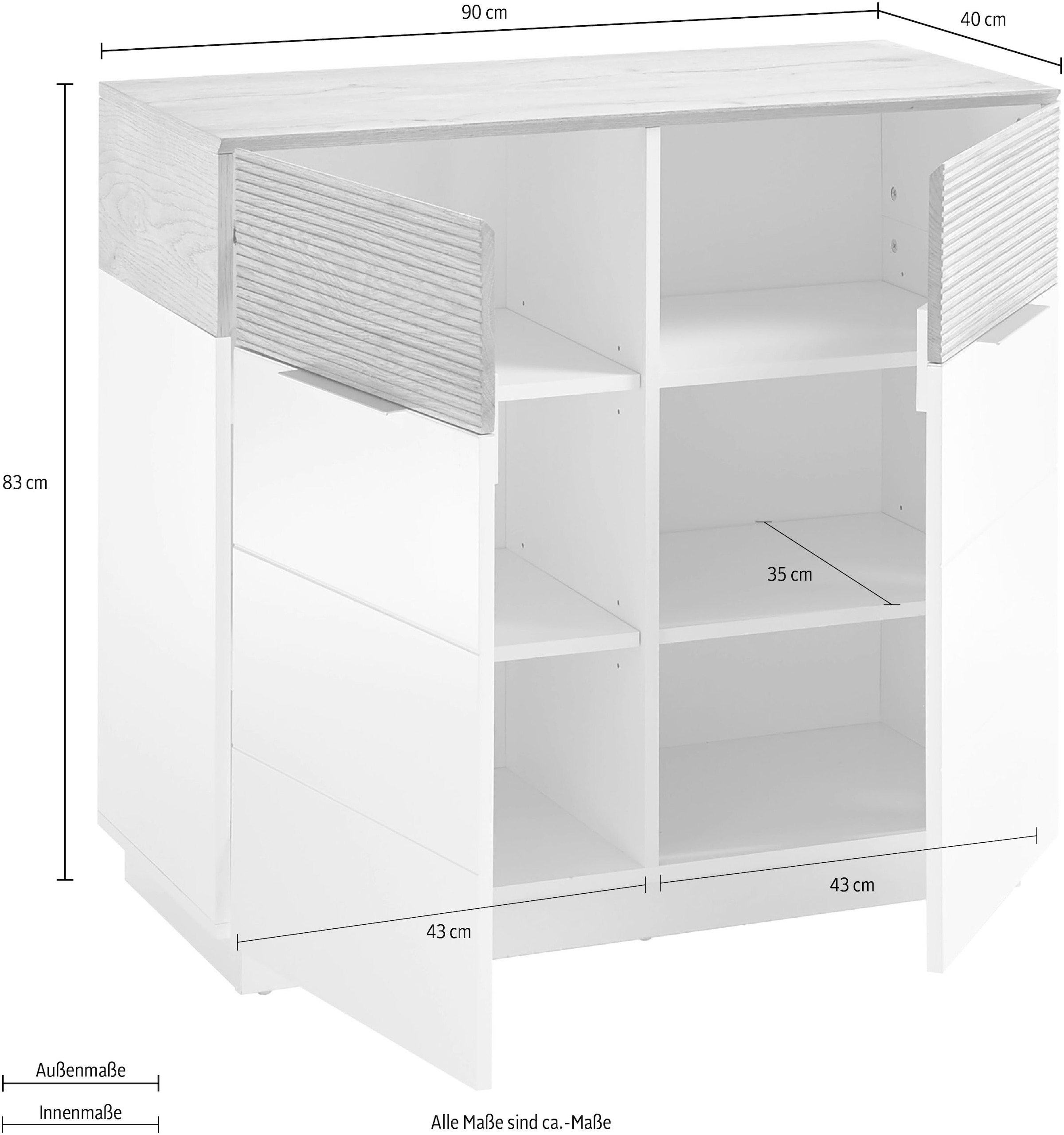 MCA furniture Kommode »Dubai«, weiss Matt mit Absetzungen in Eiche